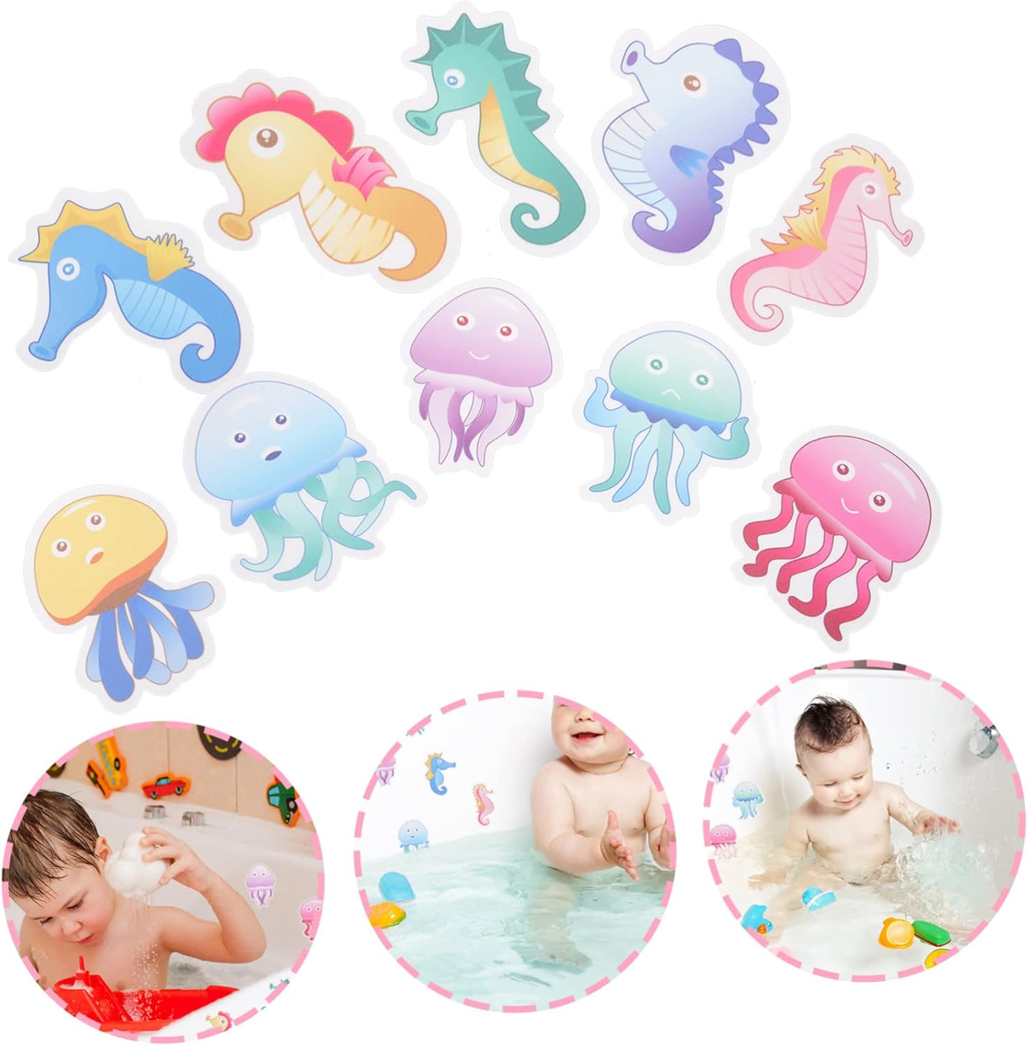 Ciieeo 10pcs Anti Slip Bathtub Stickers with Cartoon Designs
