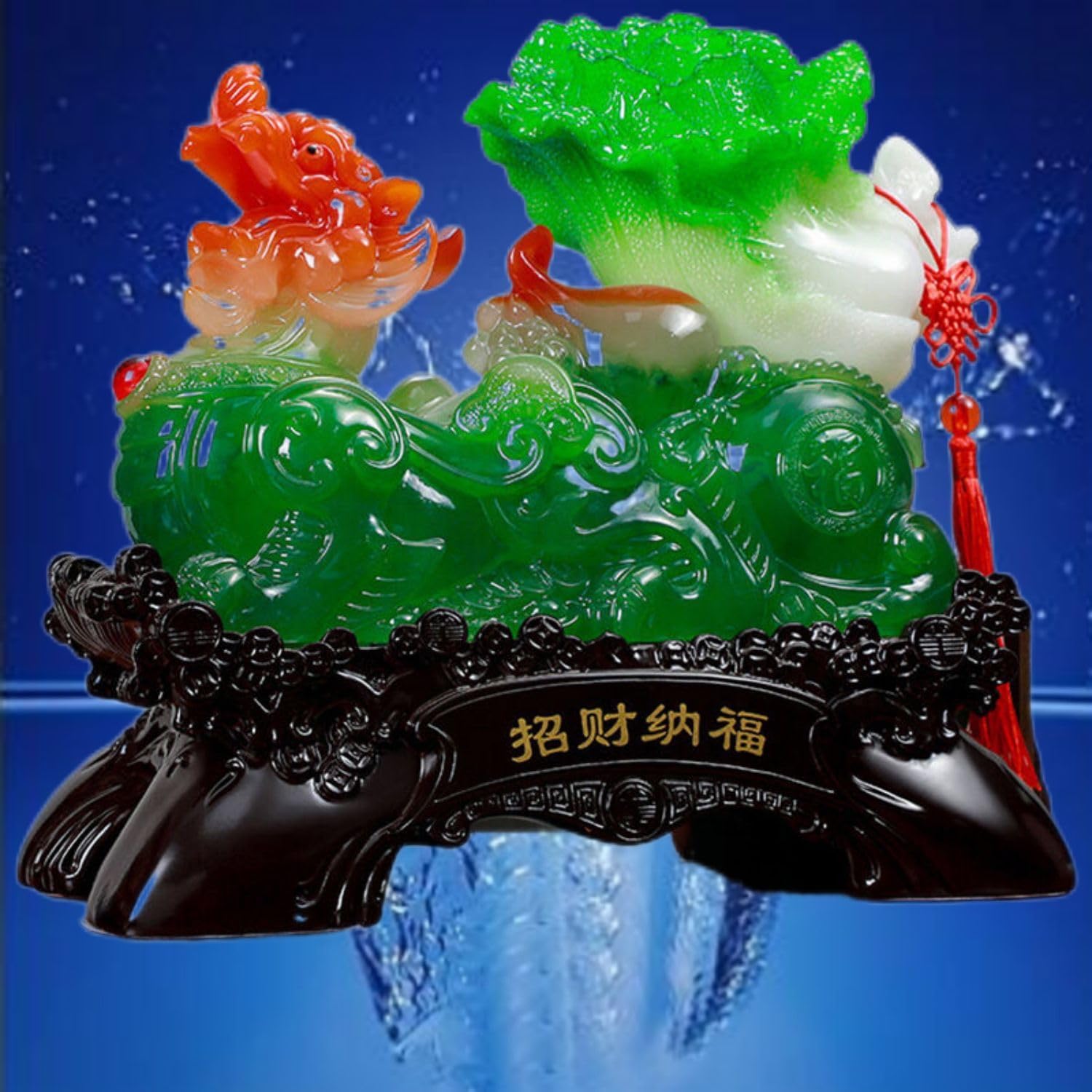 Chinese Feng Shui Resin Wealth Prosperity Jade Cabbage Statue