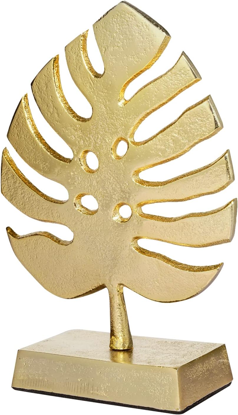 MyGift Brass Tone Palm Leaf Modern Art Sculpture Decor