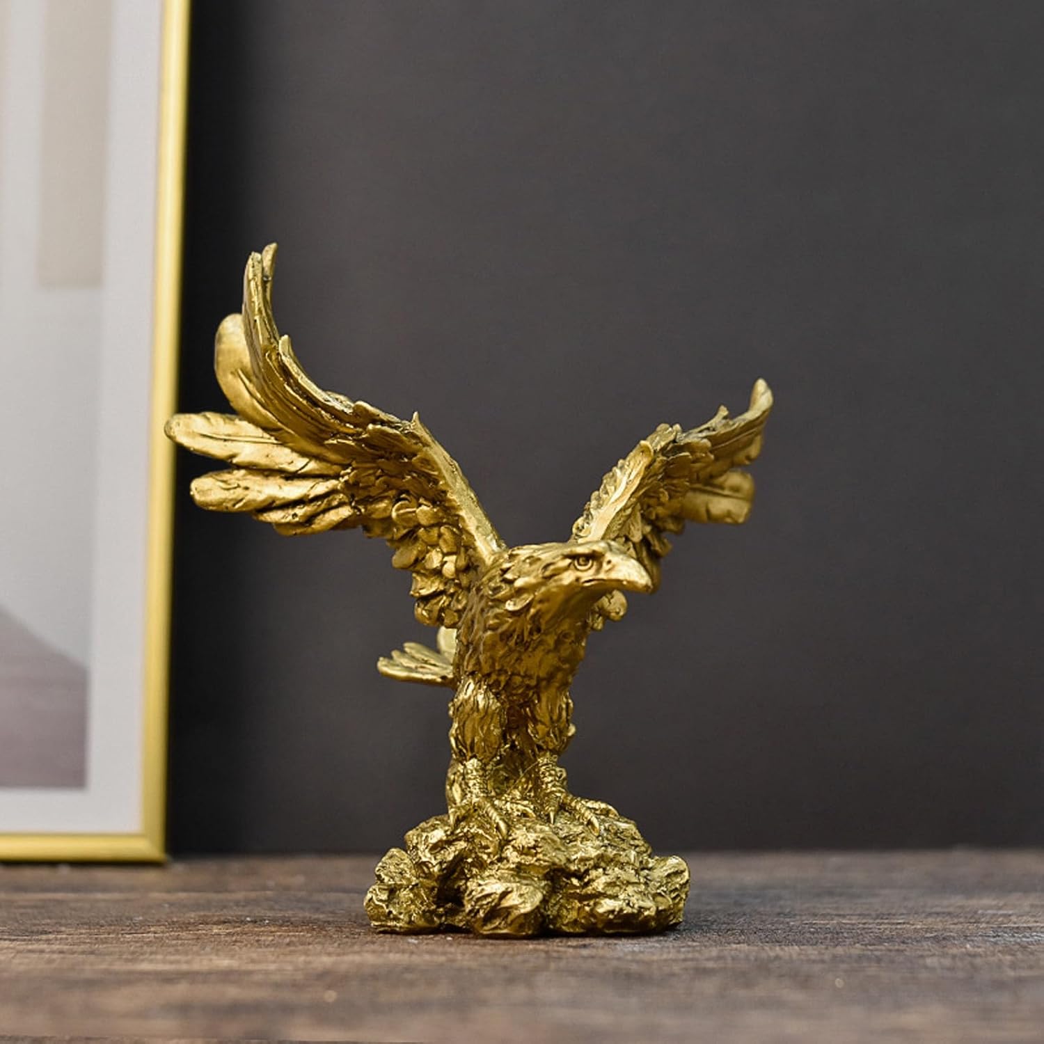 Golden Resin Flying Wild Eagle Statue - Home Office Decor