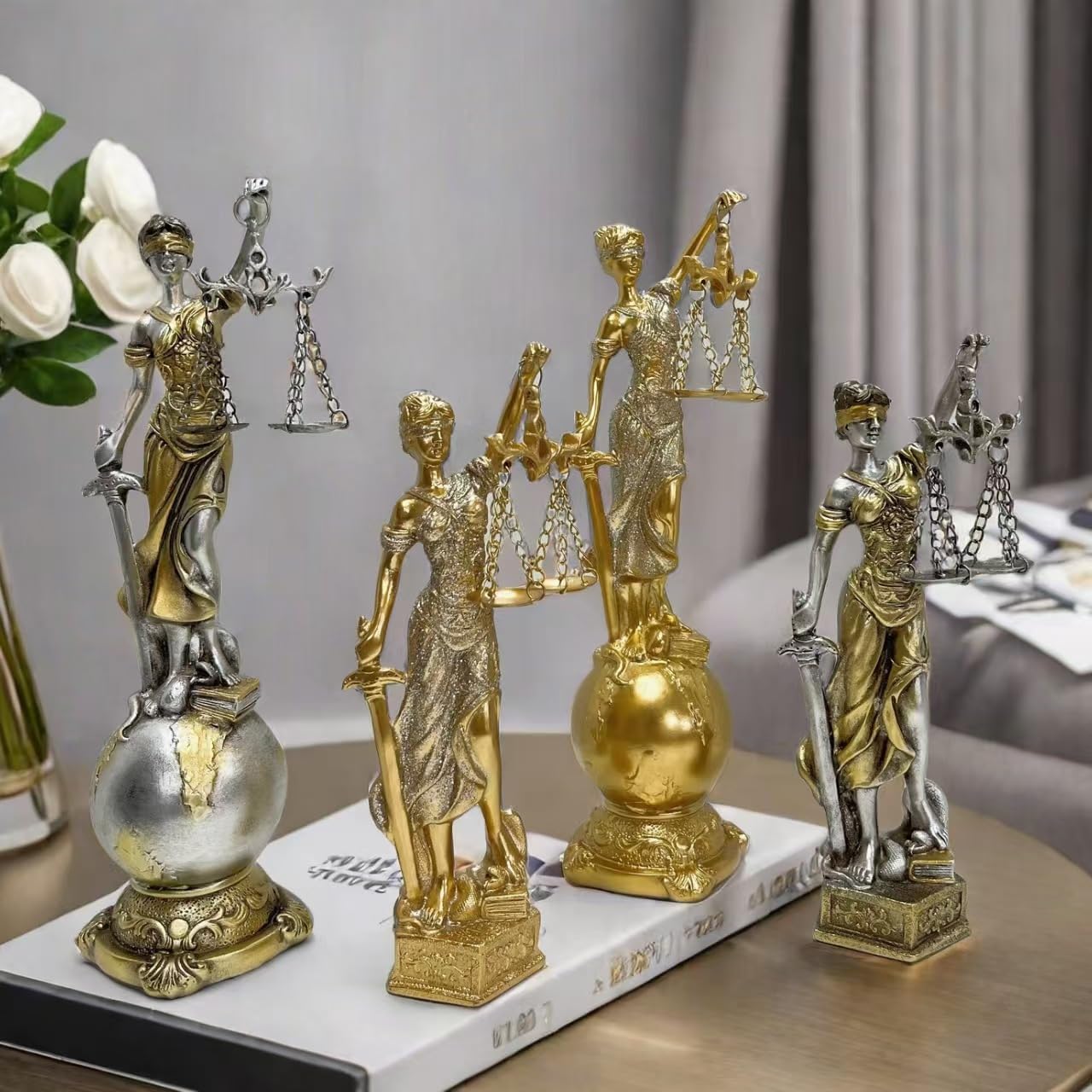 Lady Justice Statue - Gold or Silver Finish Desk Decor