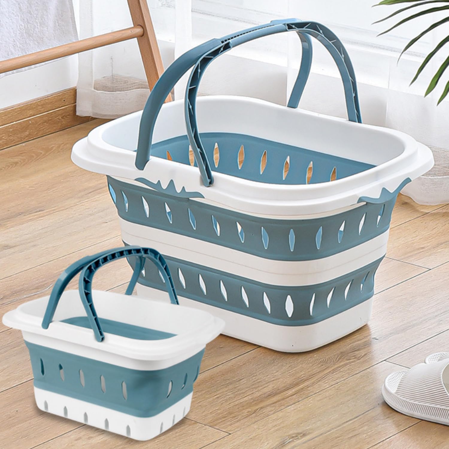 Haundry Foldable Shower Caddy Basket with Handles - Blue
