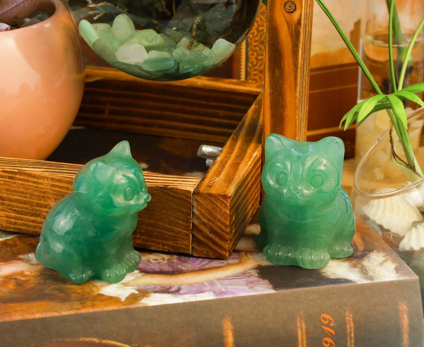 DUQGUHO Green Aventurine Cat Crystal Figurine - Lucky Desk Decor 1PC
