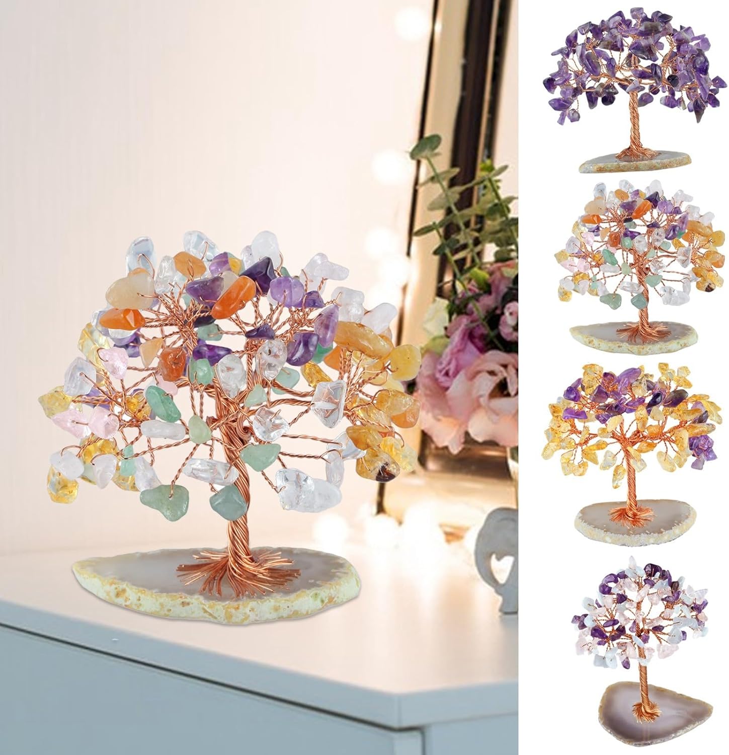 Copper Wire Amethyst Tree Desk Statue Decor