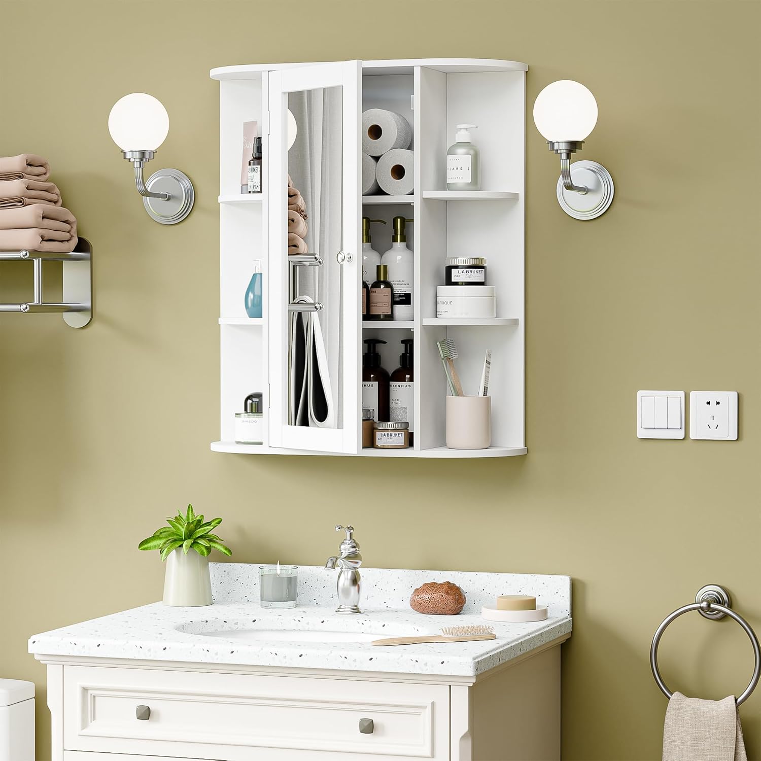 ZENY Bathroom Cabinet with Adjustable Shelves and Mirror