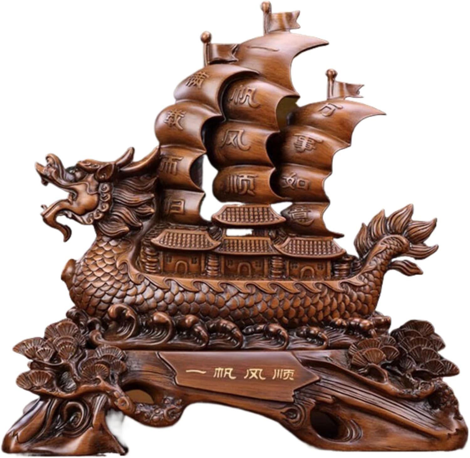 Chinese Feng Shui Resin Ship Statue for Wealth and Prosperity