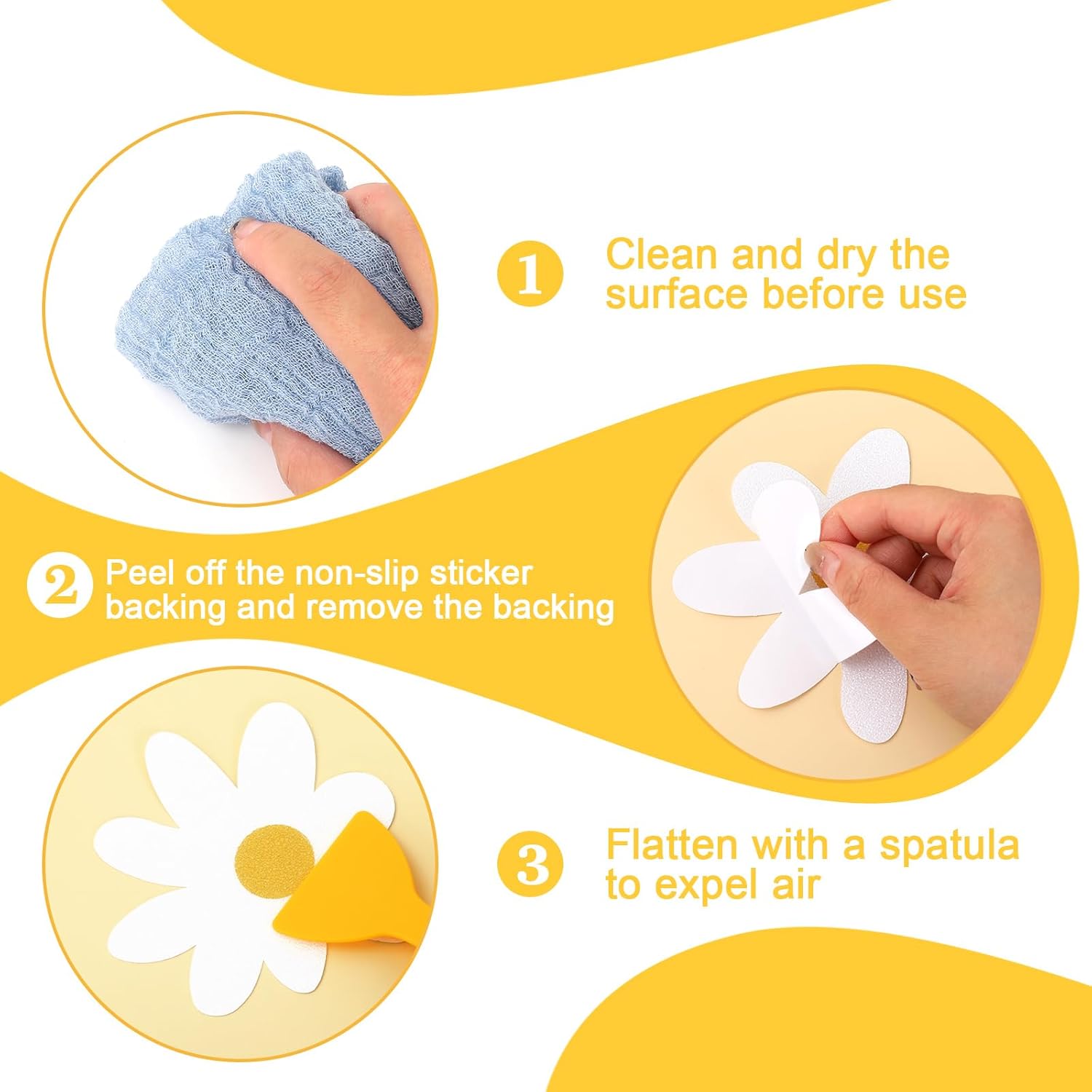24Pcs White Daisy Non Slip Bathtub Sticker with Scraper 1