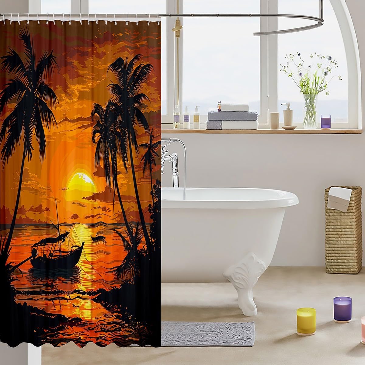 Hawaii Beach Shower Curtain Set with 12 Hooks