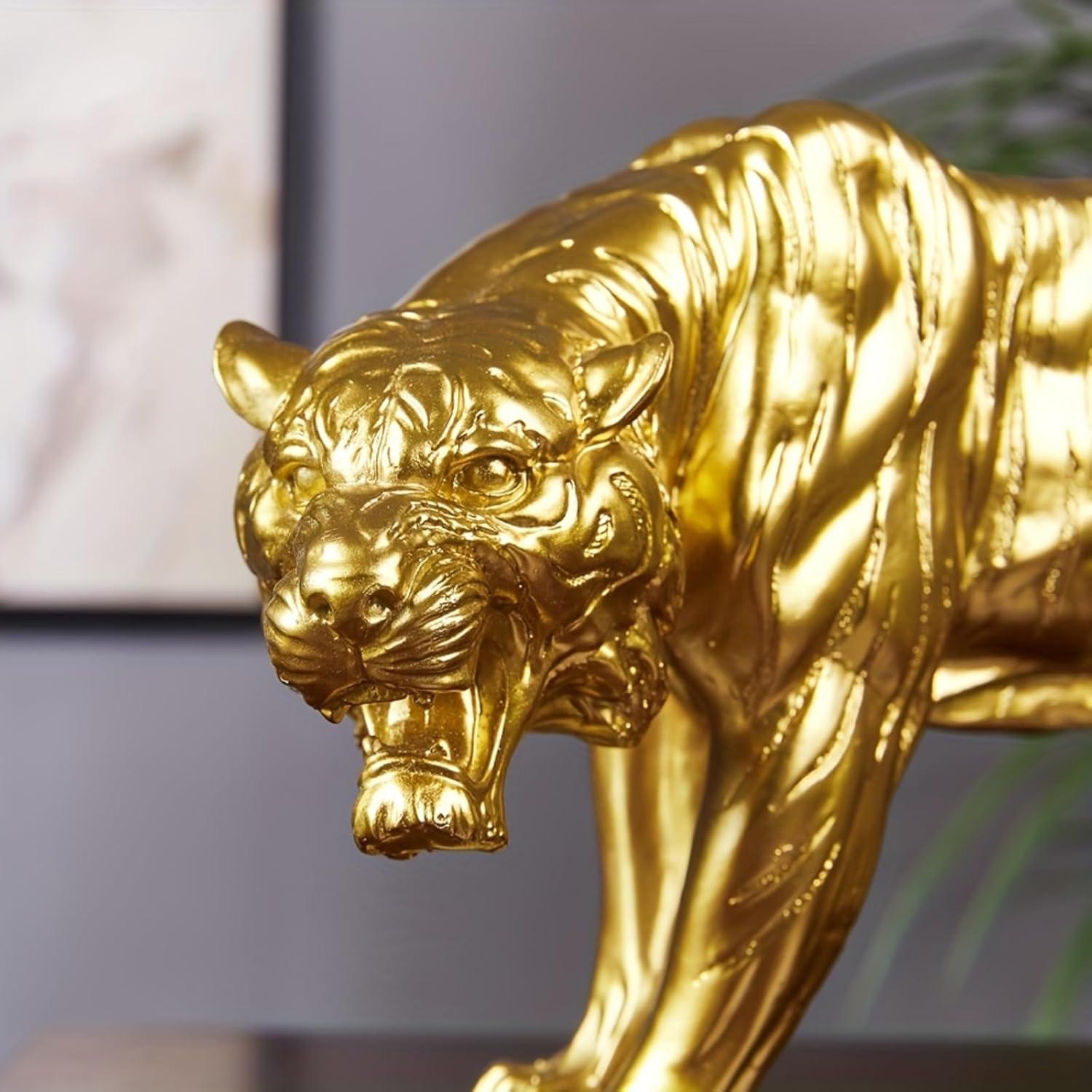 Premium Resin Golden Tiger Statue for Home Decor