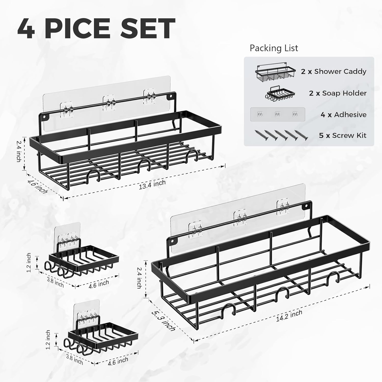 4 Pack Stainless Steel Shower Caddy Organizer with Hooks