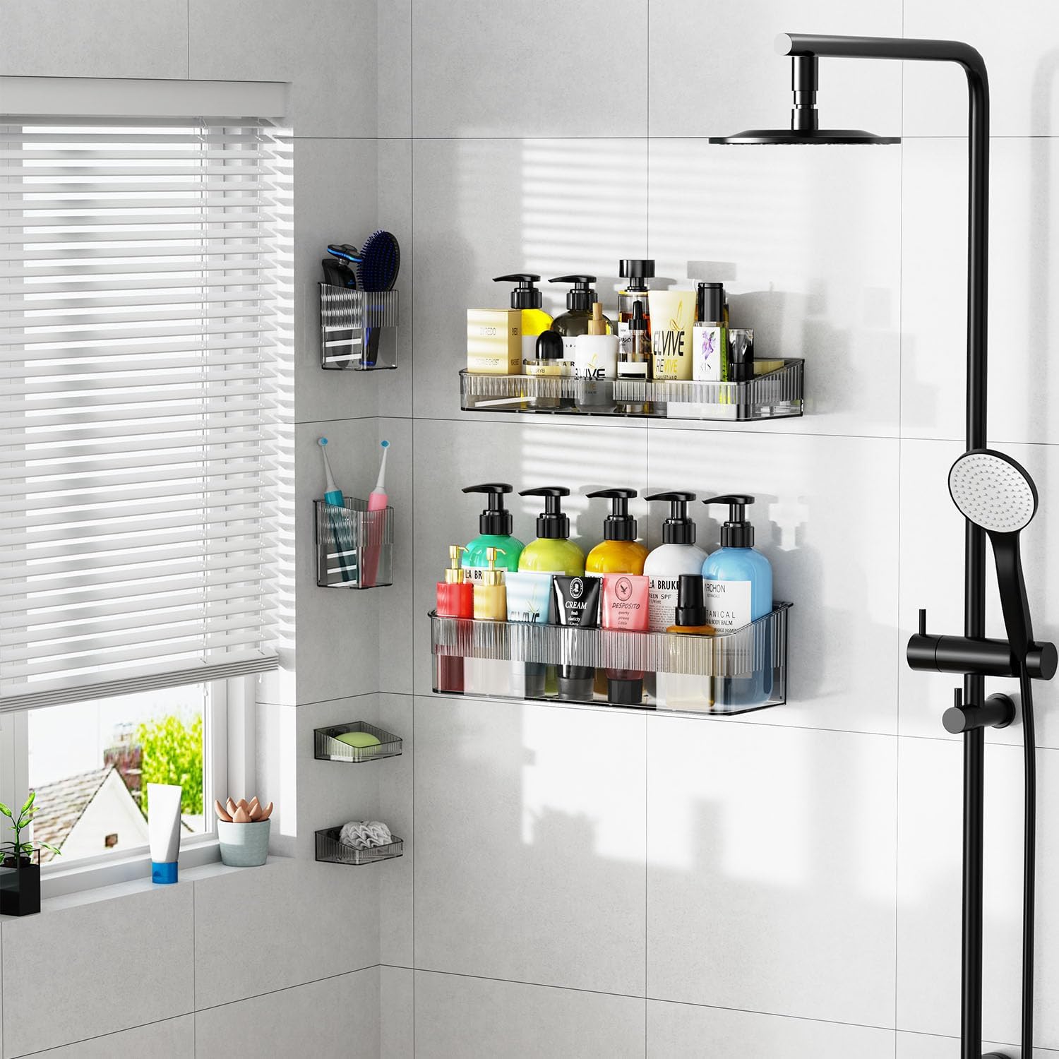 7 Pack Adhesive Shower Caddy Organizer Clear Grey