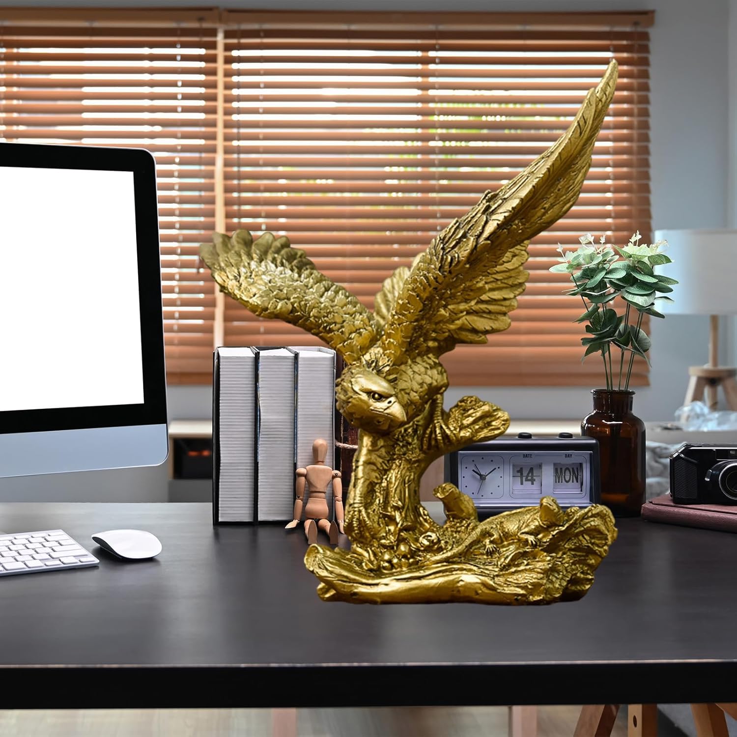 Golden Resin Flying Eagle Statue for Home Office Decor
