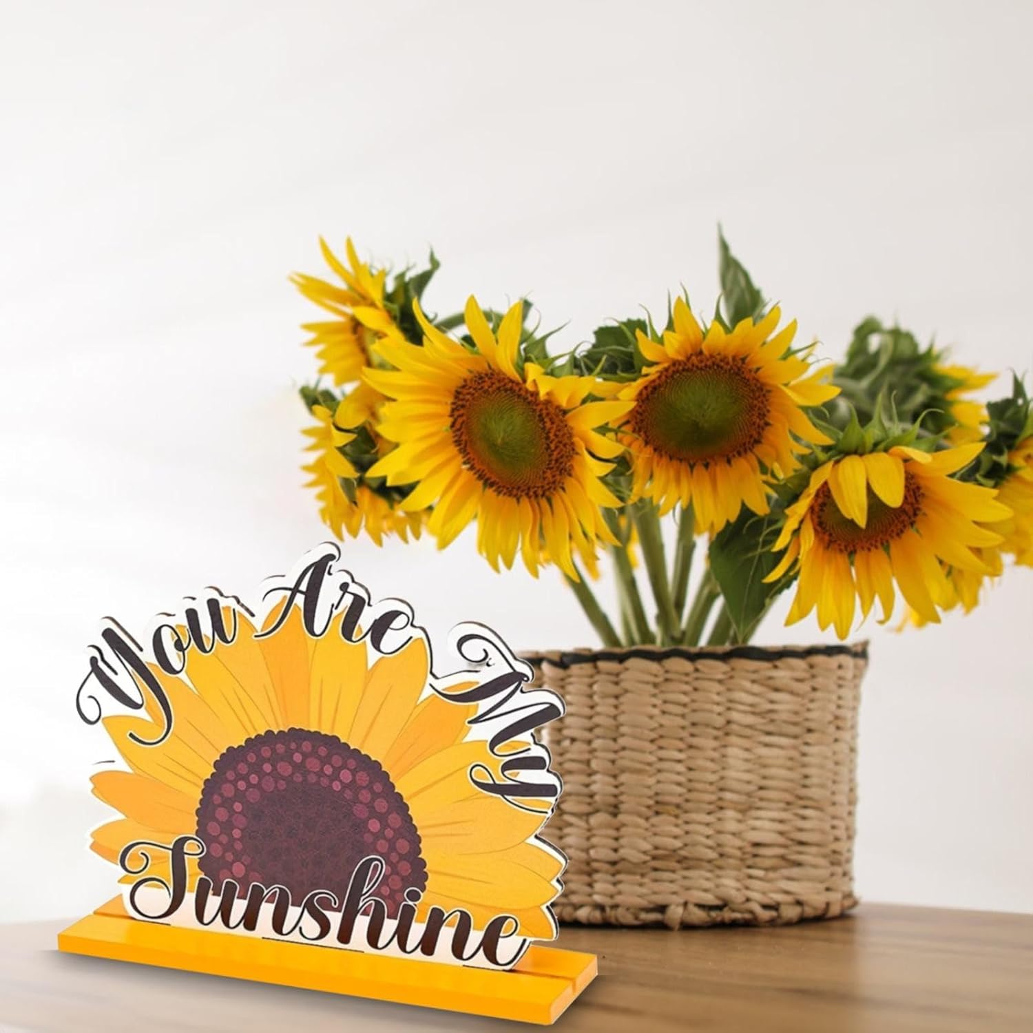 Wooden Summer Sunflowers Decor Statues 6pcs Set