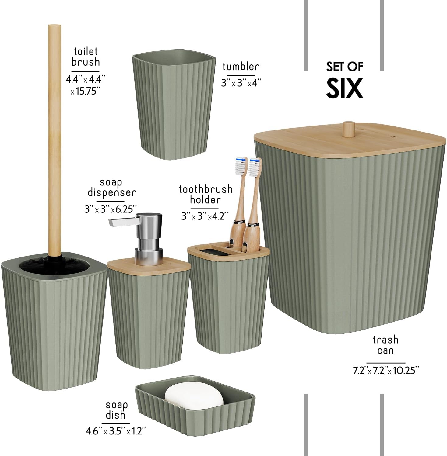 Clara Clark 6PC Sage Green Bathroom Accessory Set