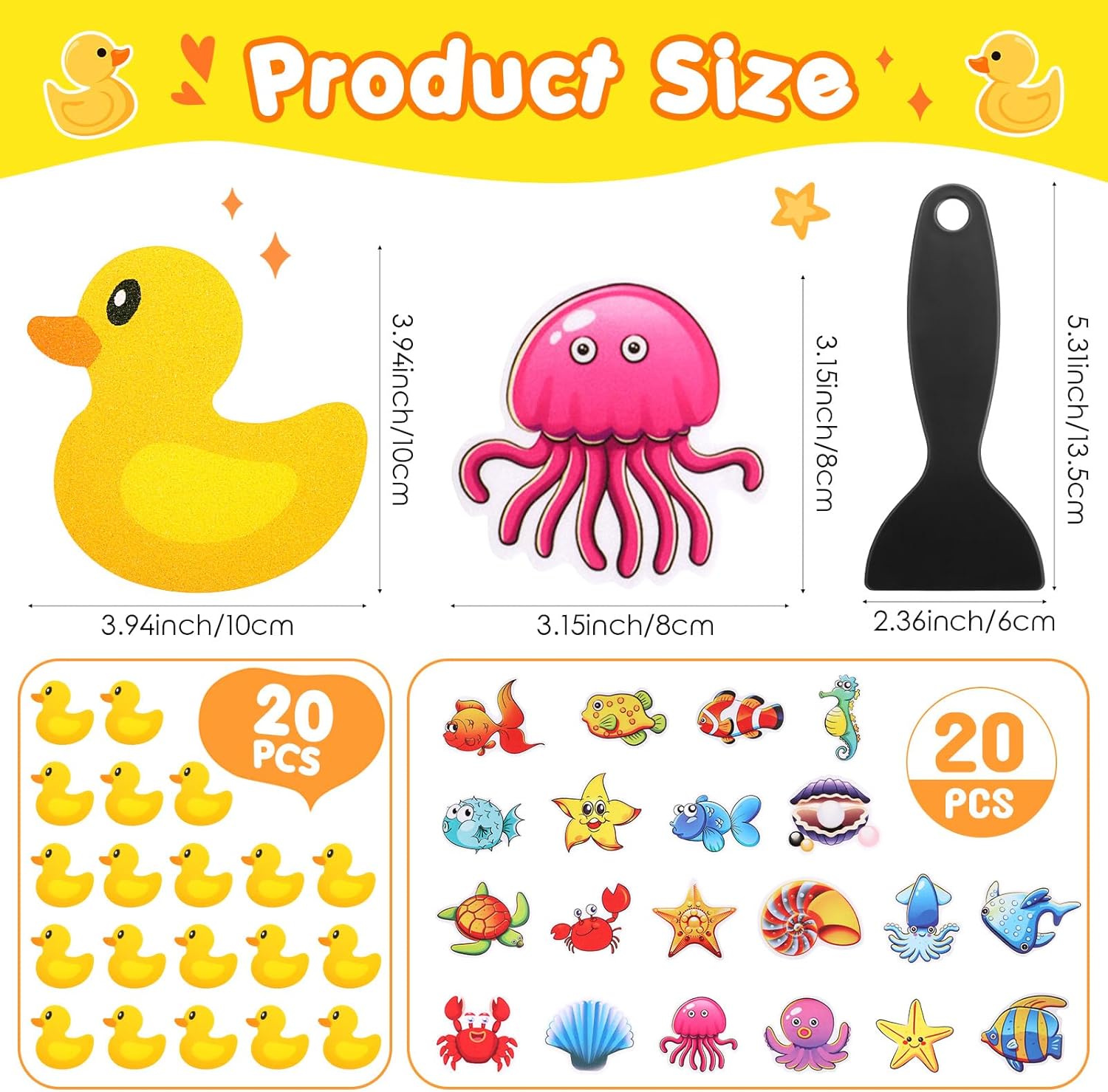 Chiisong 40 Pcs Non-Slip Bathtub Stickers with Scraper
