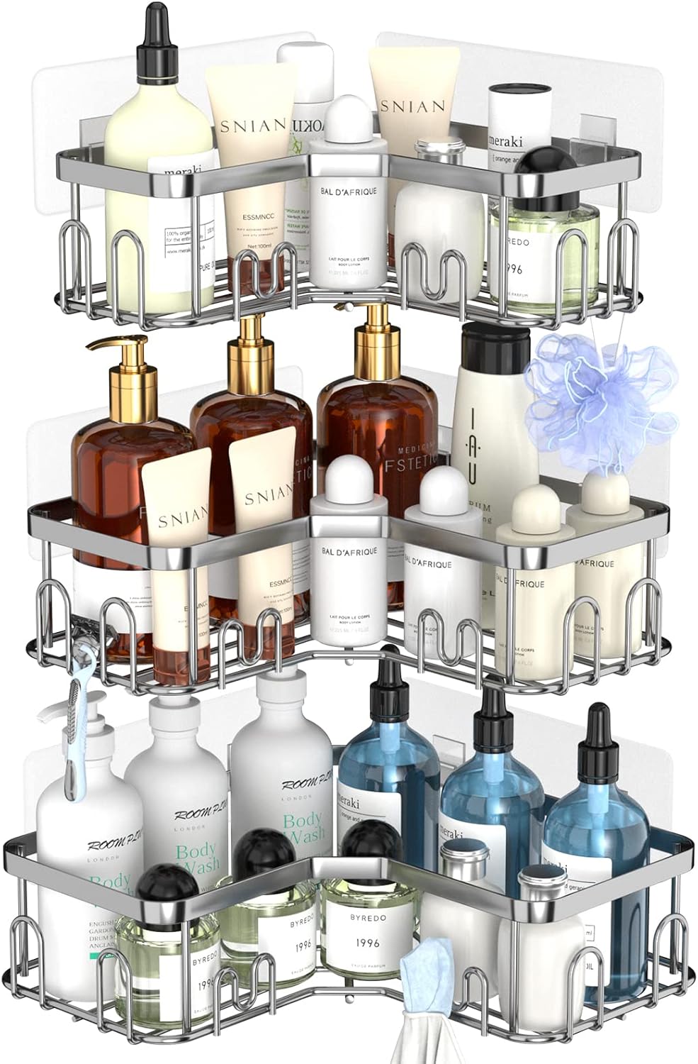 Menbyci 3 Pack Corner Shower Caddy with 18 Hooks
