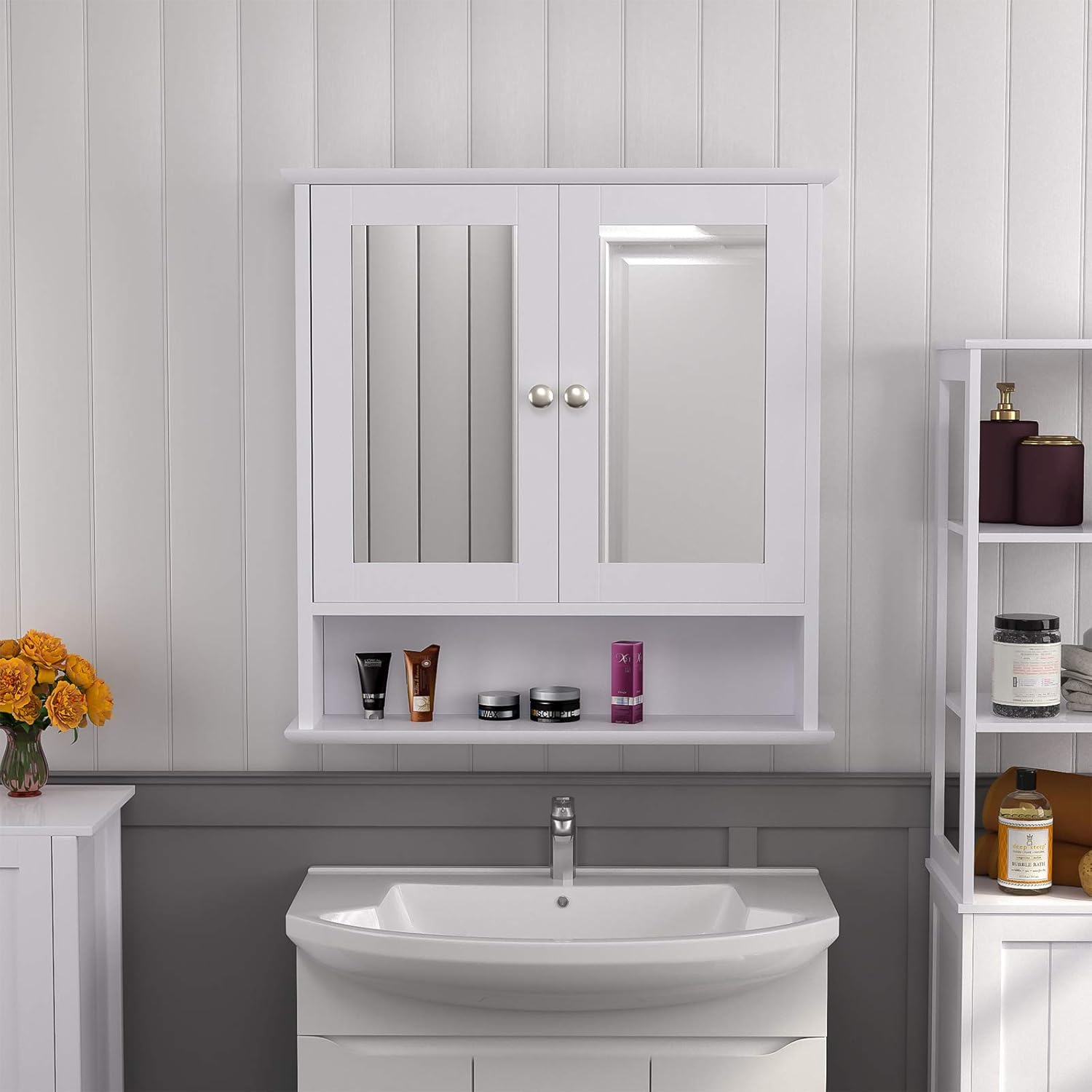 Mirror Cabinet with Adjustable Shelves White