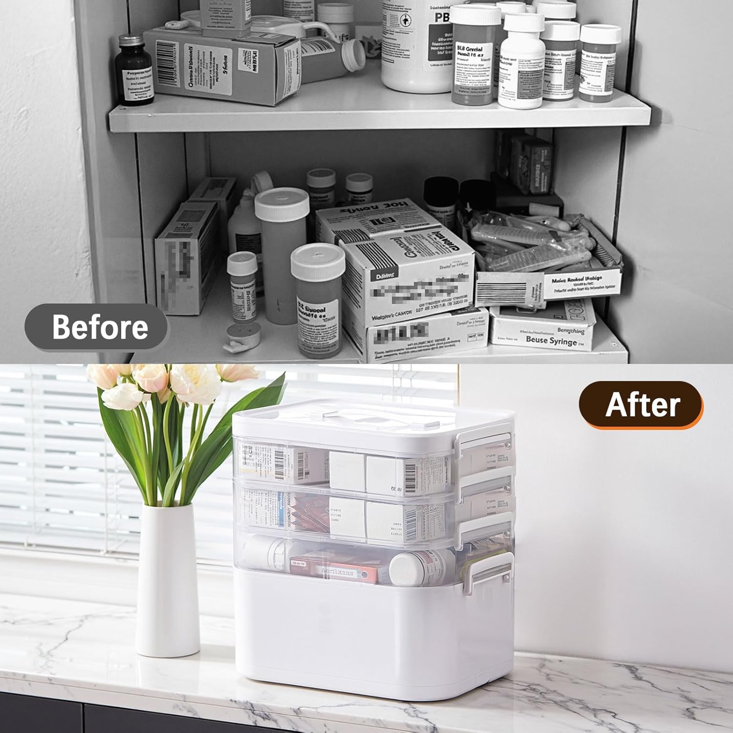 4-Tier Portable Medicine Cabinet with Handle and Removable Trays