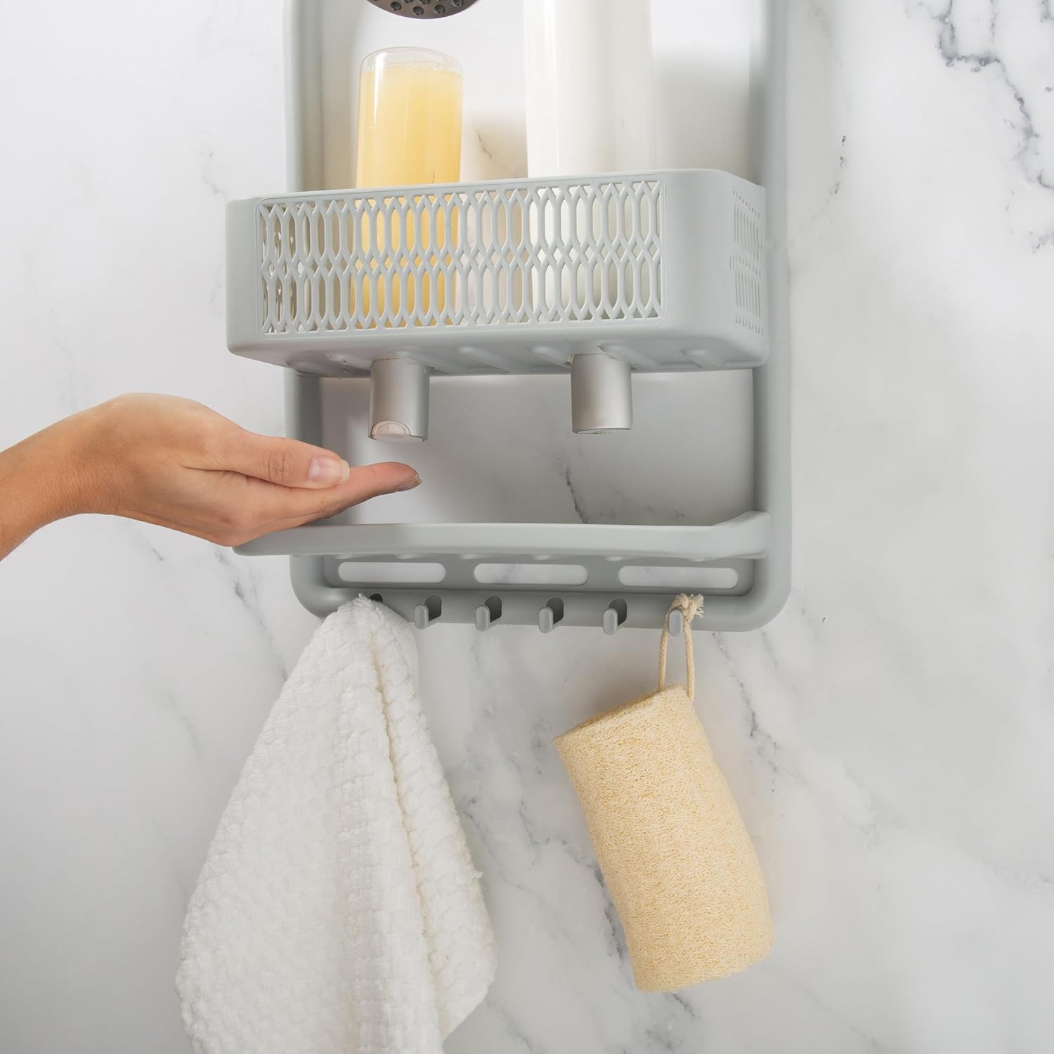 Bath Bliss Shower Caddy with 6 Hooks and Suction Cup