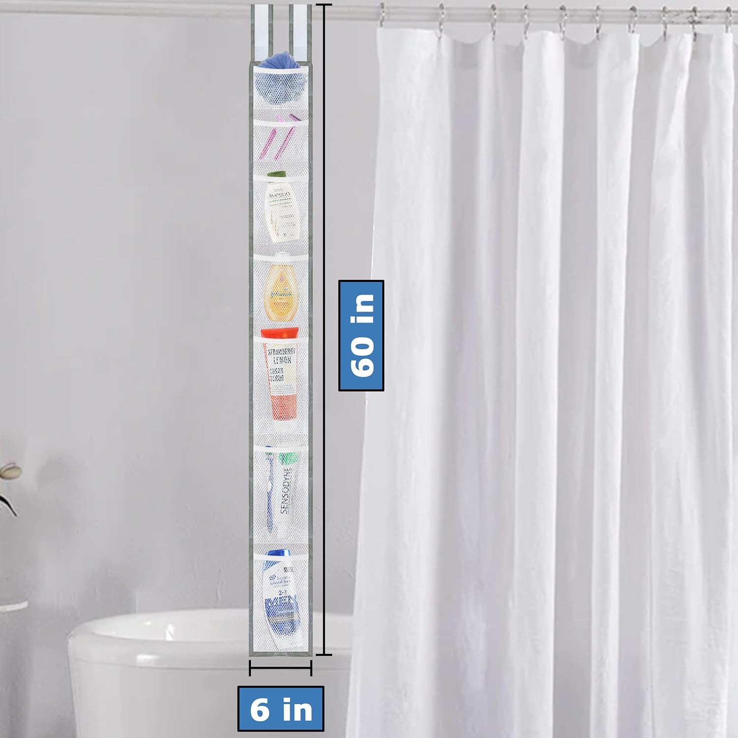 Skywin TidyFriend Shower Liner with 7 Pockets - 57 x 6 Inches