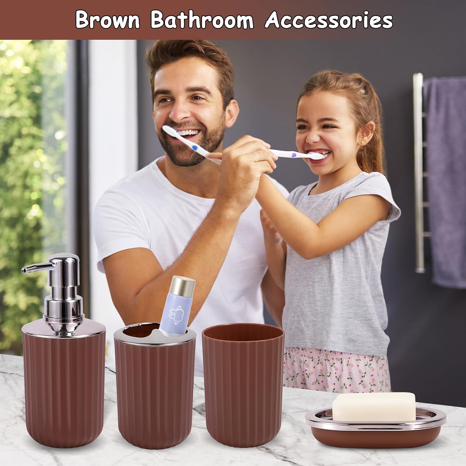 XLHOMO 24 PCS Brown Bathroom Accessory Set 1