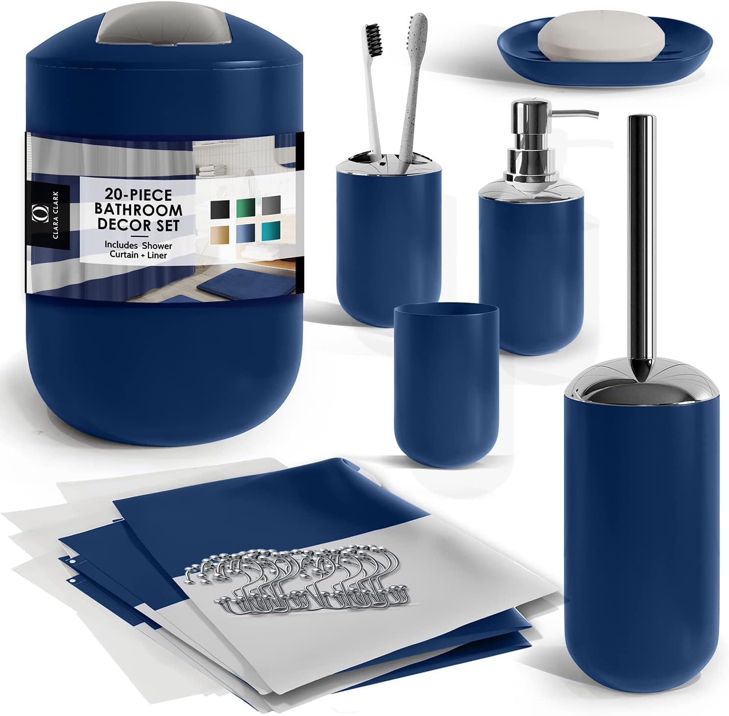 Clara Clark Navy Blue Bathroom Accessory Set 20PC