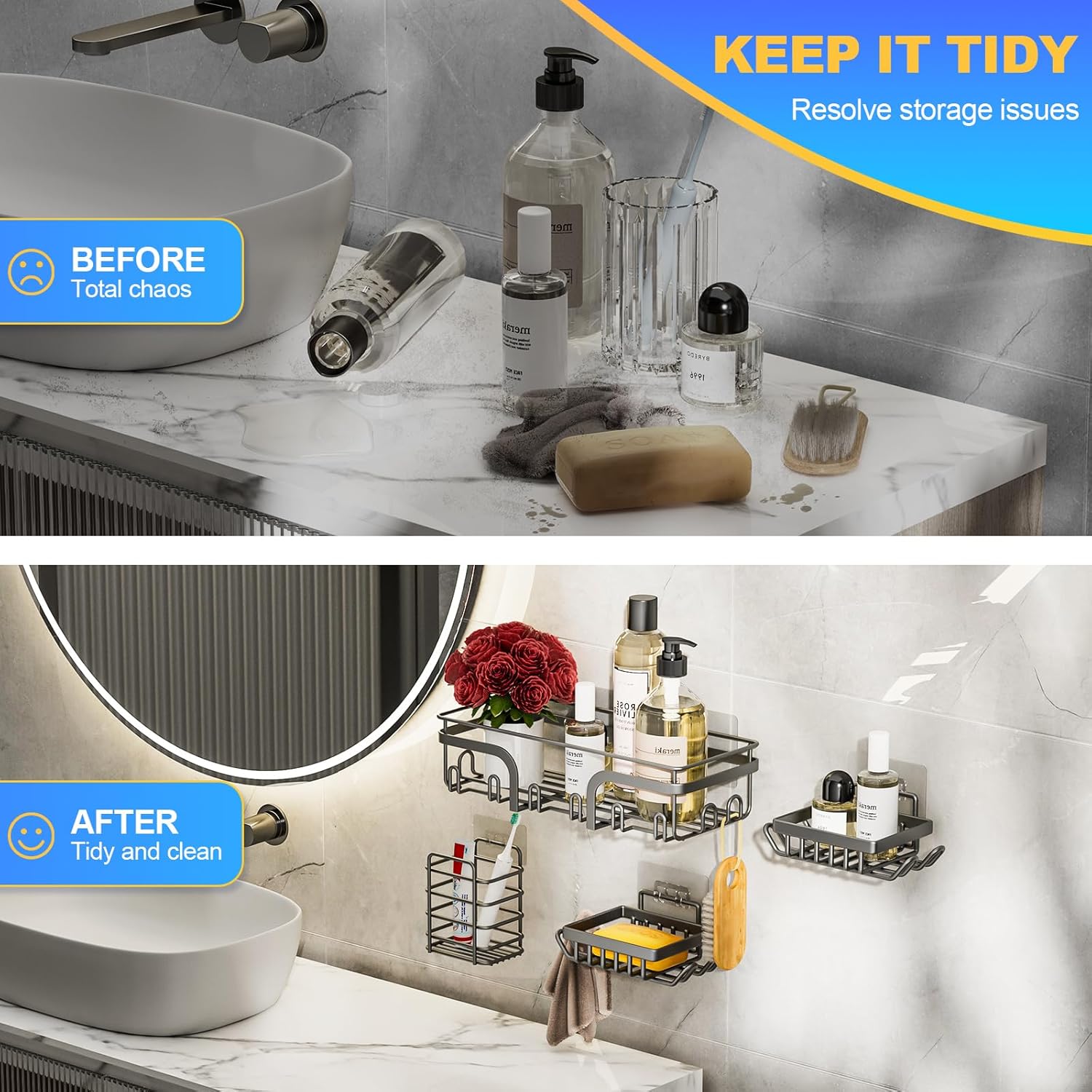 Hostaque 5-Pack Adhesive Shower Caddy Set