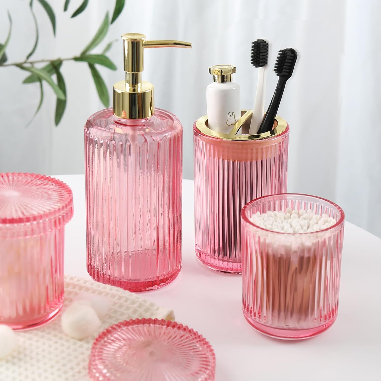 RYTOXILO Pink Bathroom Accessory Set 4 Pack 1