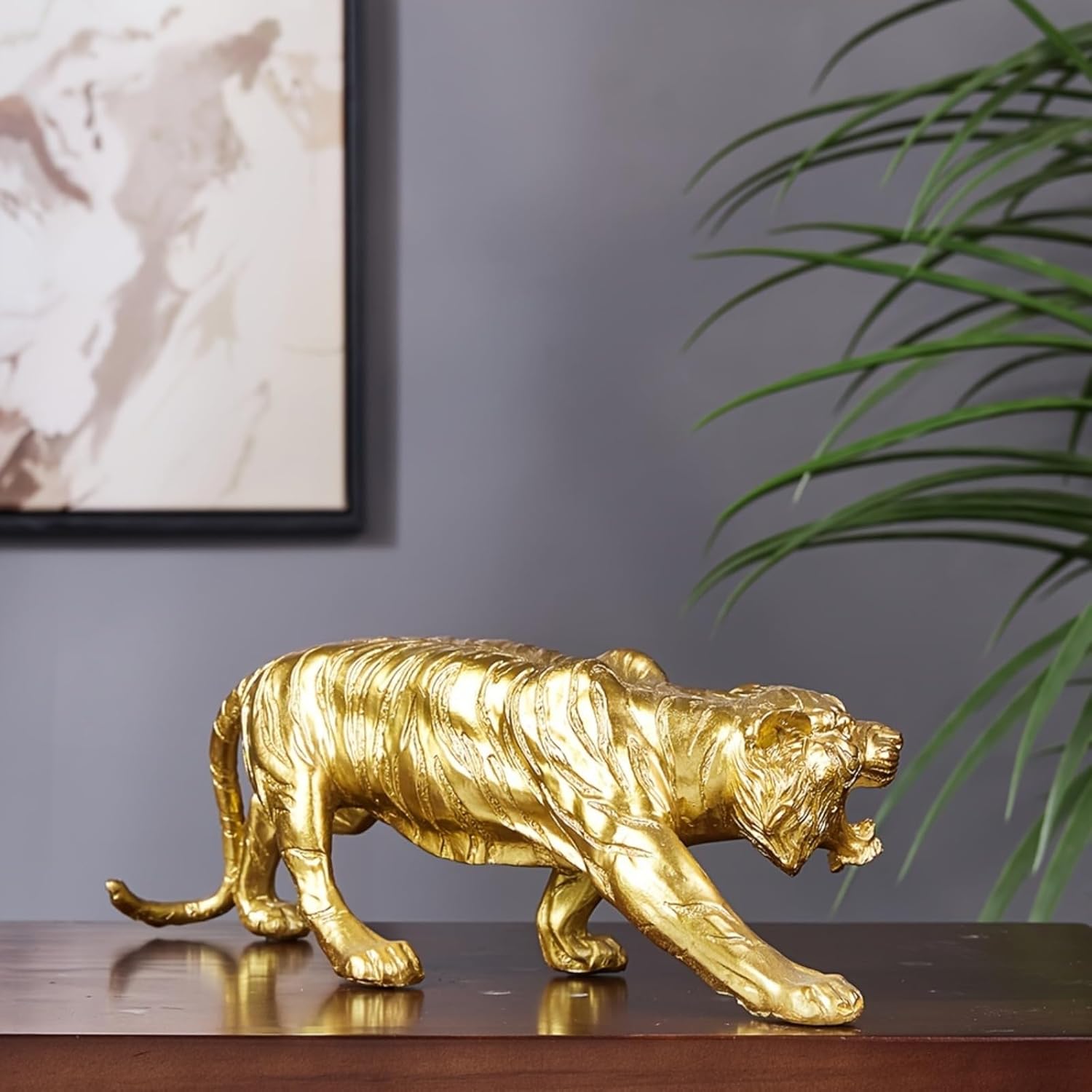 Premium Resin Golden Tiger Statue for Home Decor