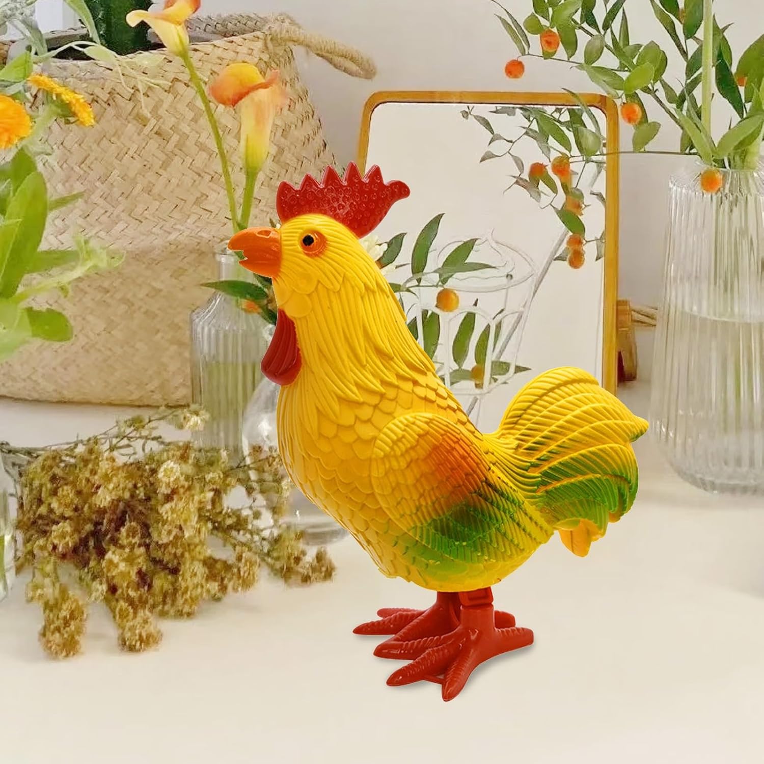 Small Statue Miniature Rooster Figurines - Clockwork Decor Sculptures