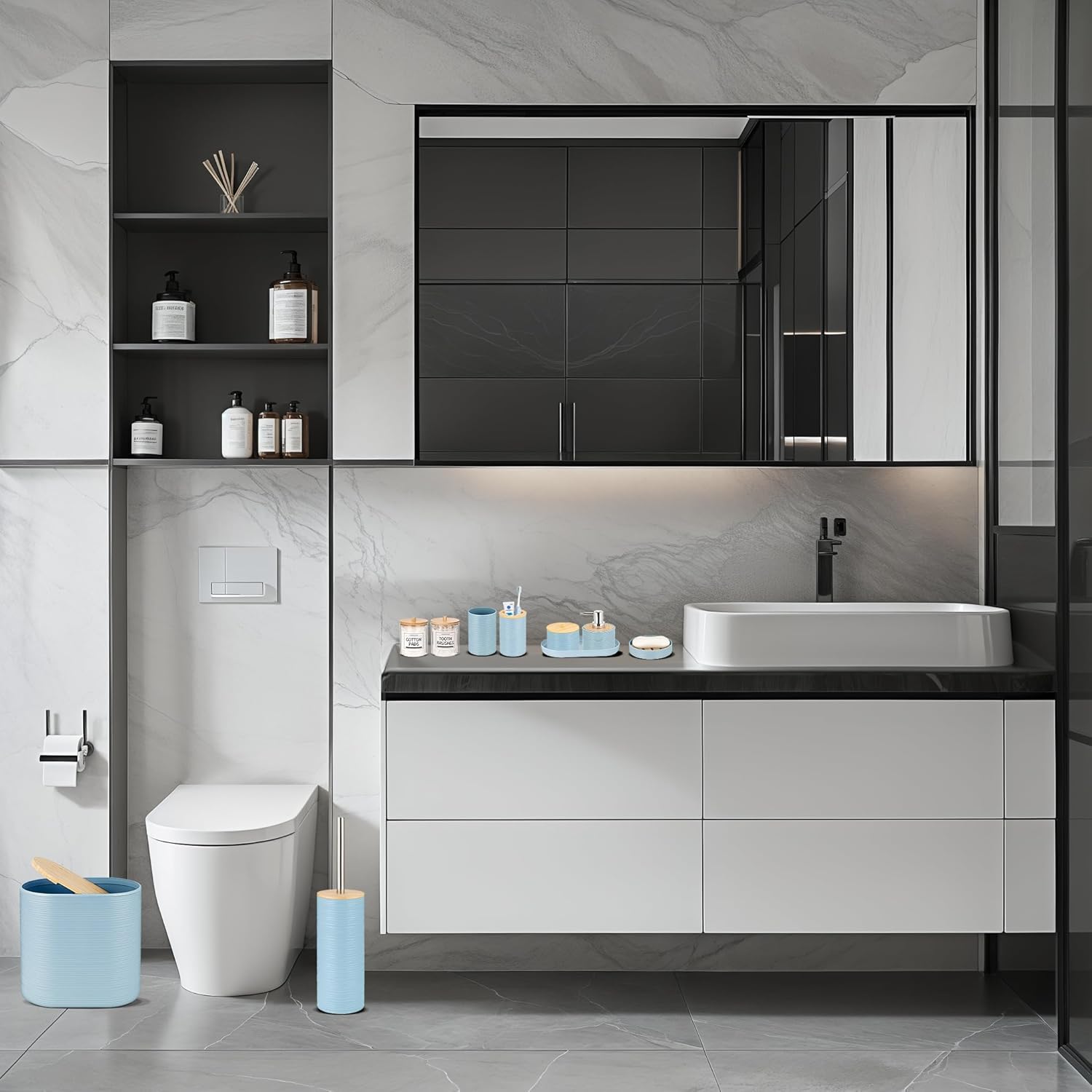 IMAVO 11Pcs Blue Bathroom Accessories Set