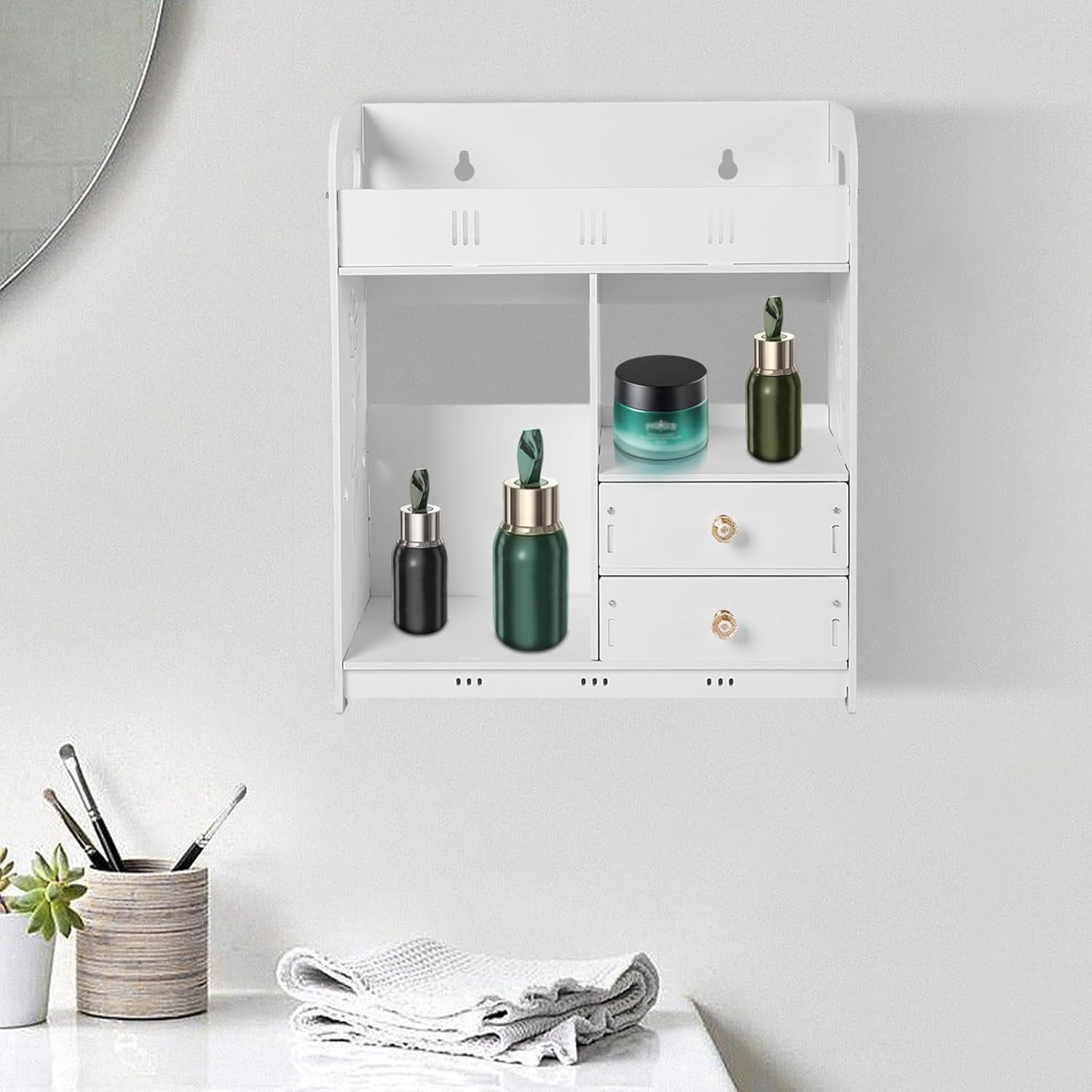 CAIHAOA Bathroom Wall Mount Cabinet with 2 Drawers and 2 Storage Areas