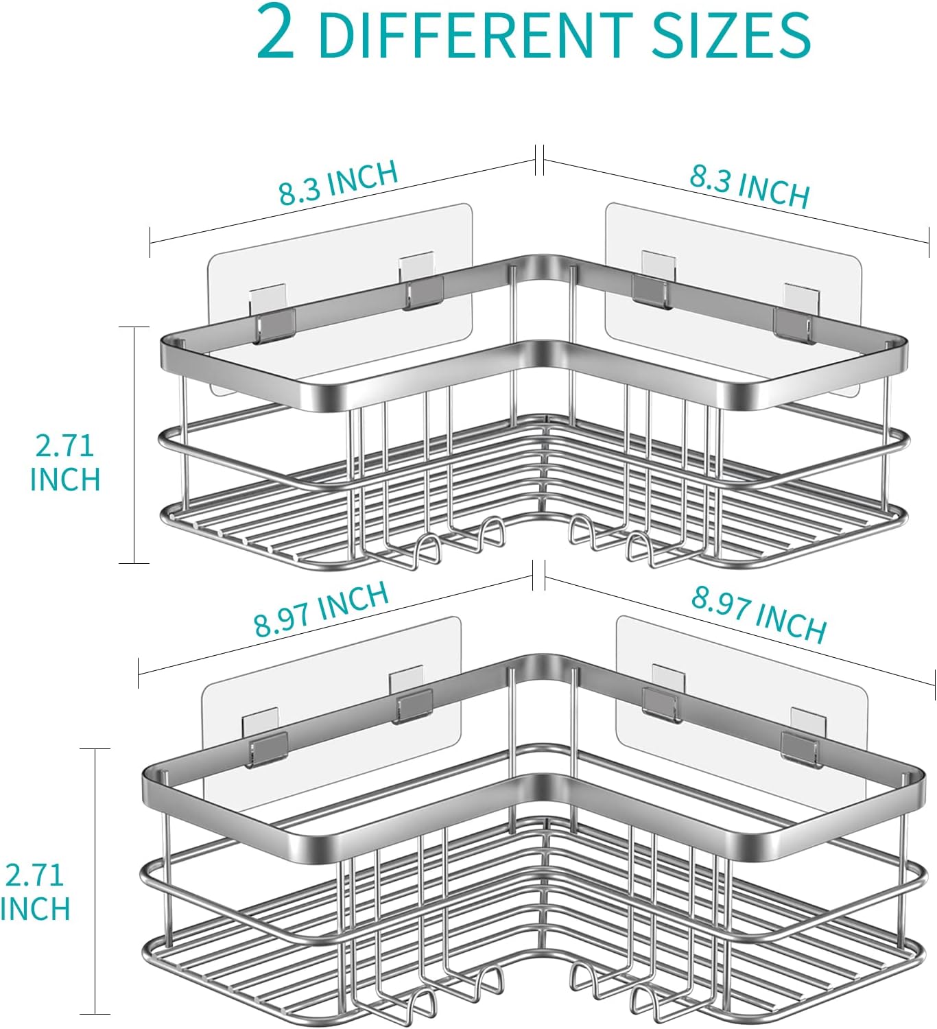 Yazoni Shower Caddy 2-Pack Corner Shelf Silver