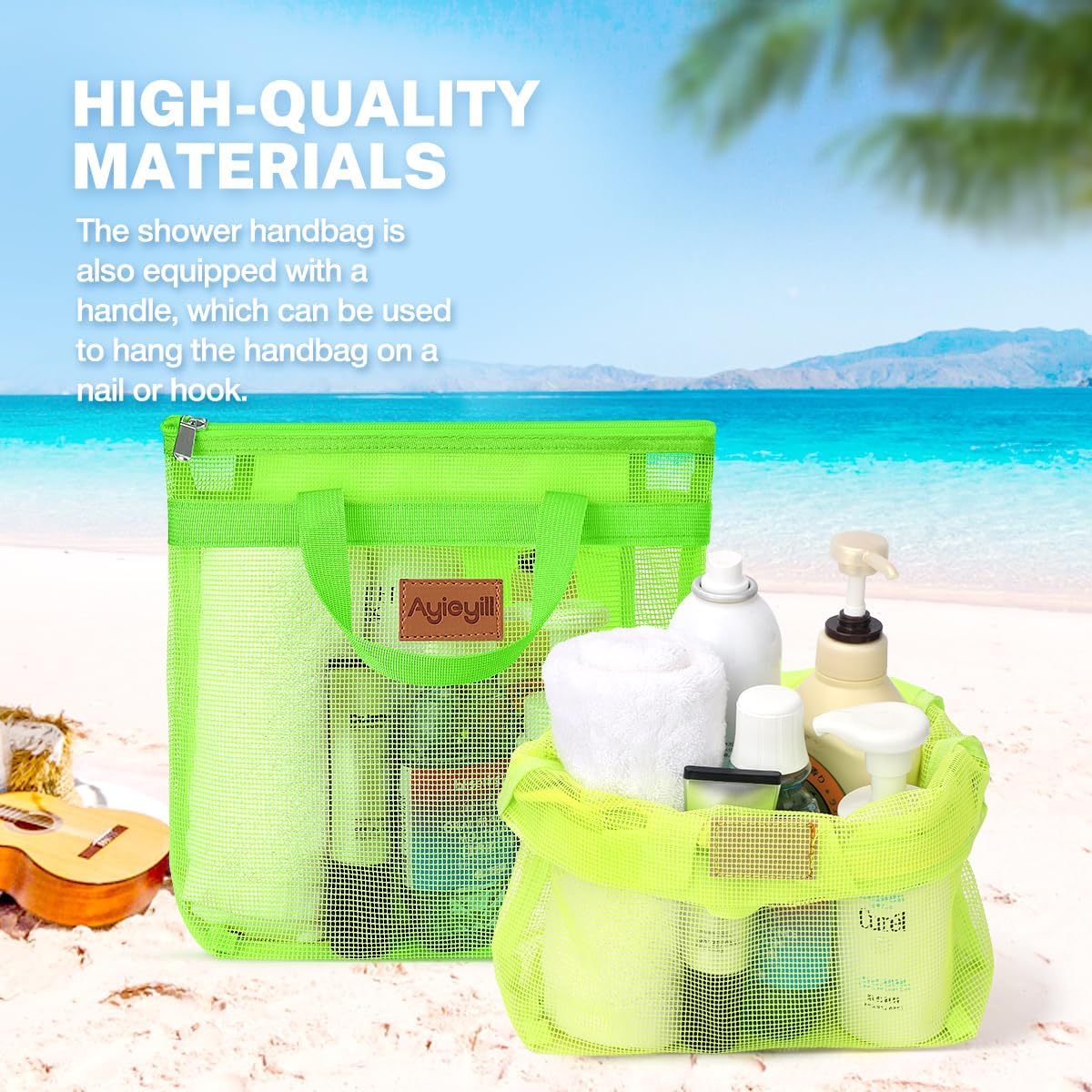 Portable Mesh Shower Caddy Tote with Handle 2pcs Green Yellow