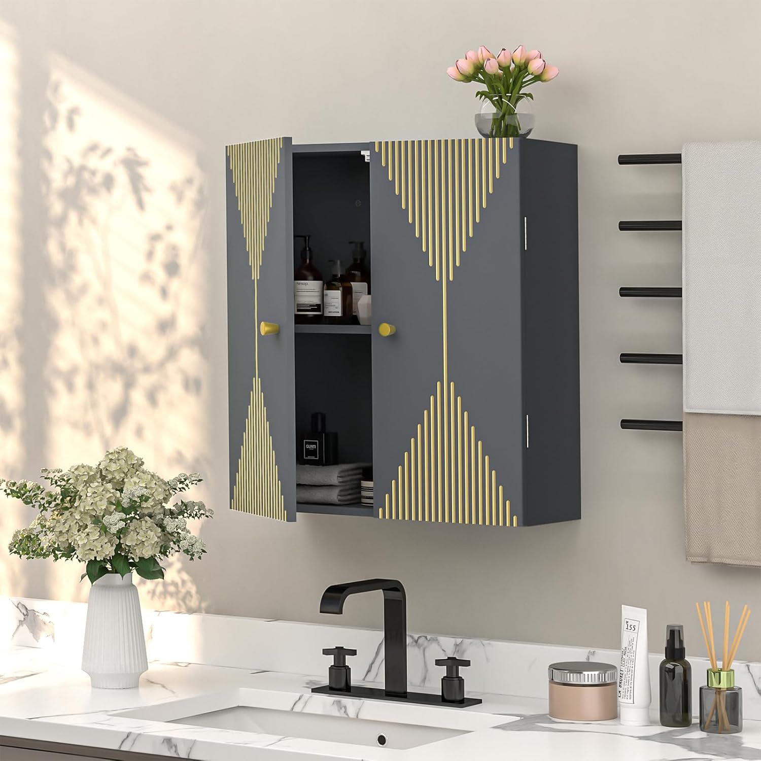 VOXANOXI Bathroom Cabinet Wall Mount Premium Design Over the Toilet Storage Cabinet