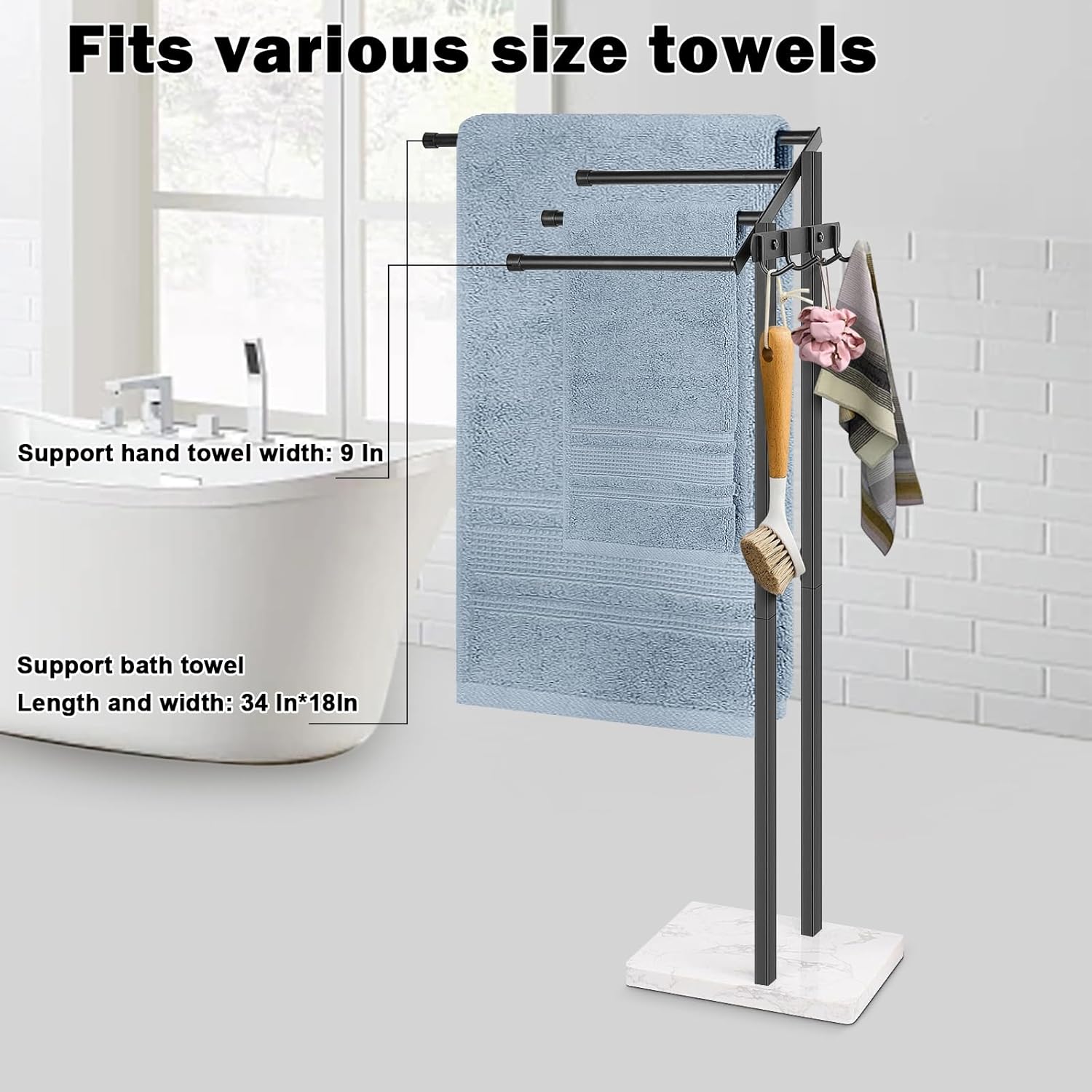 HarJue 36 H Towel Rack with Marble Base and Hooks