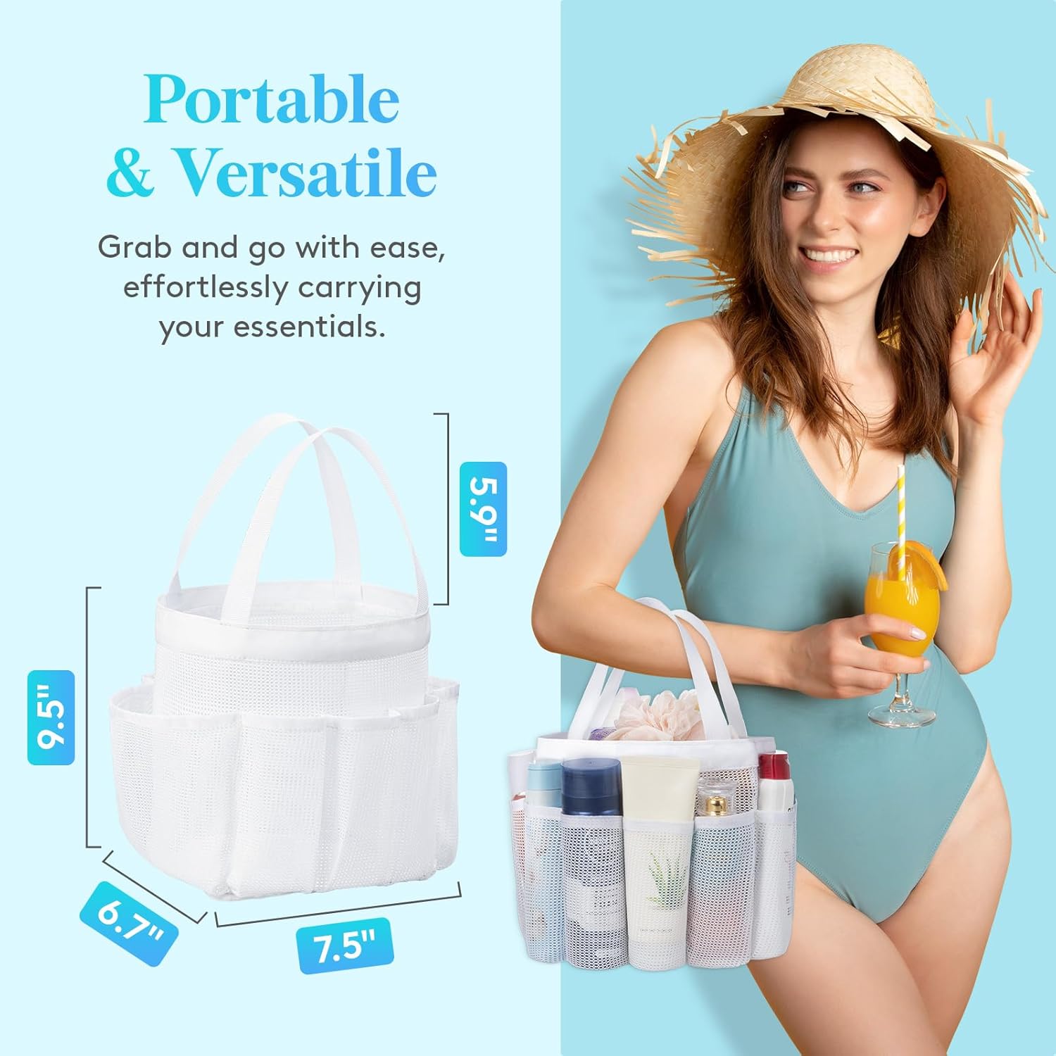 Lifewit Mesh Shower Caddy Portable with 7 Pockets - White