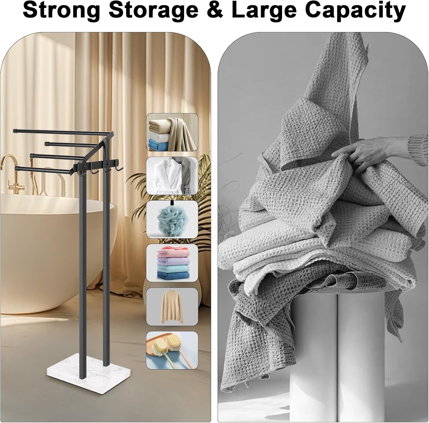 HarJue 36 H Towel Rack with Marble Base and Hooks