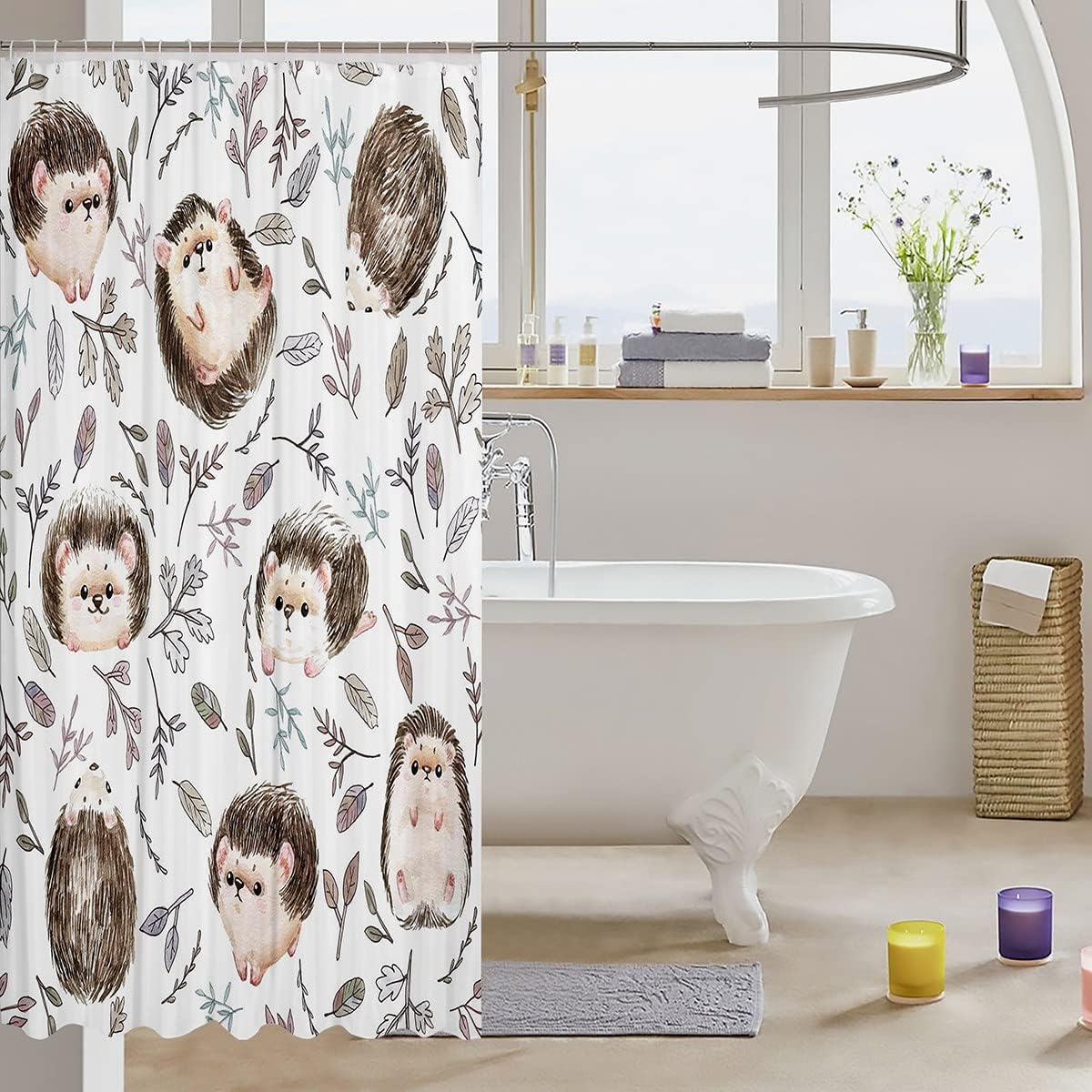 Cute Hedgehog Shower Curtain Set with Hooks 72x84