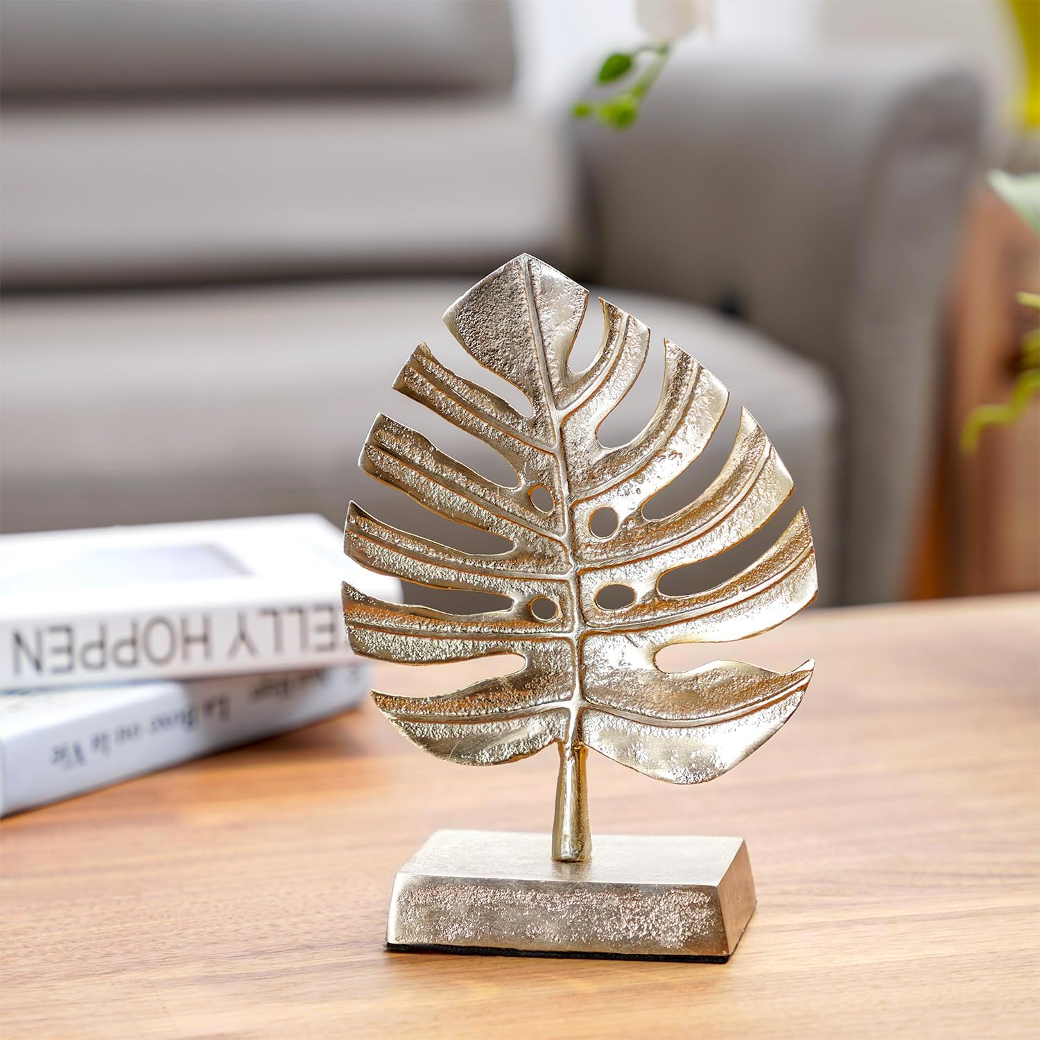 MyGift Brass Tone Palm Leaf Modern Art Sculpture Decor