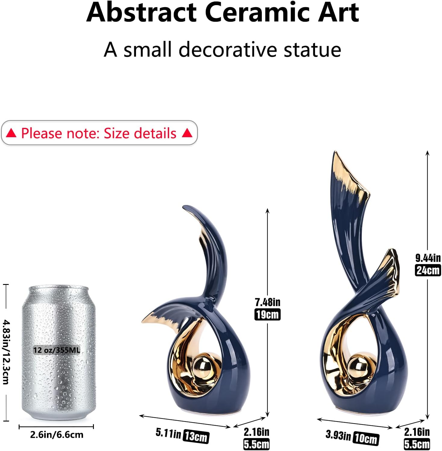 LCCCK Blue Gold Ceramic Abstract Sculpture Decor