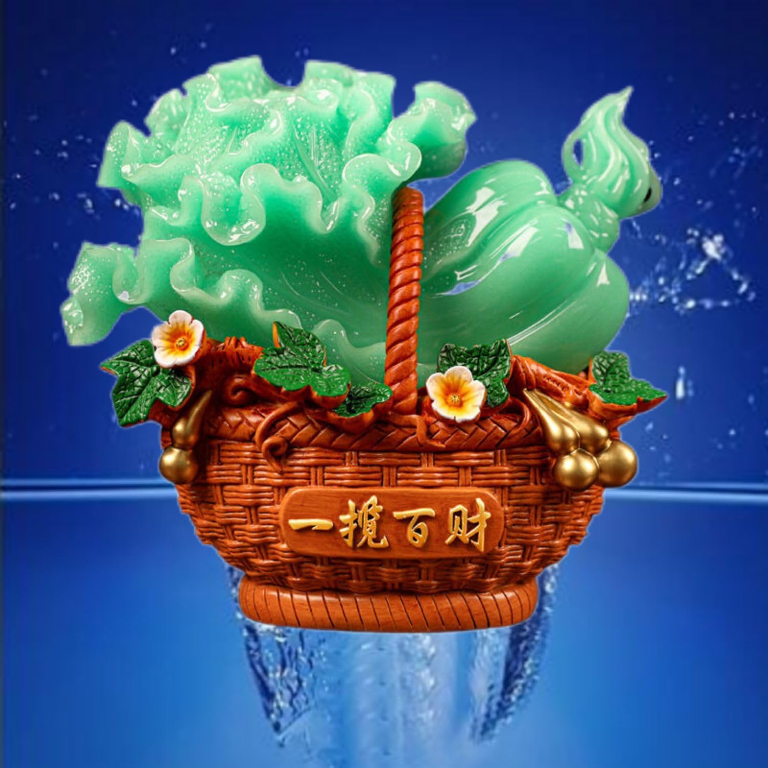 Luxurious Blue Ice Jade Style Wealth Statues for Home and Office