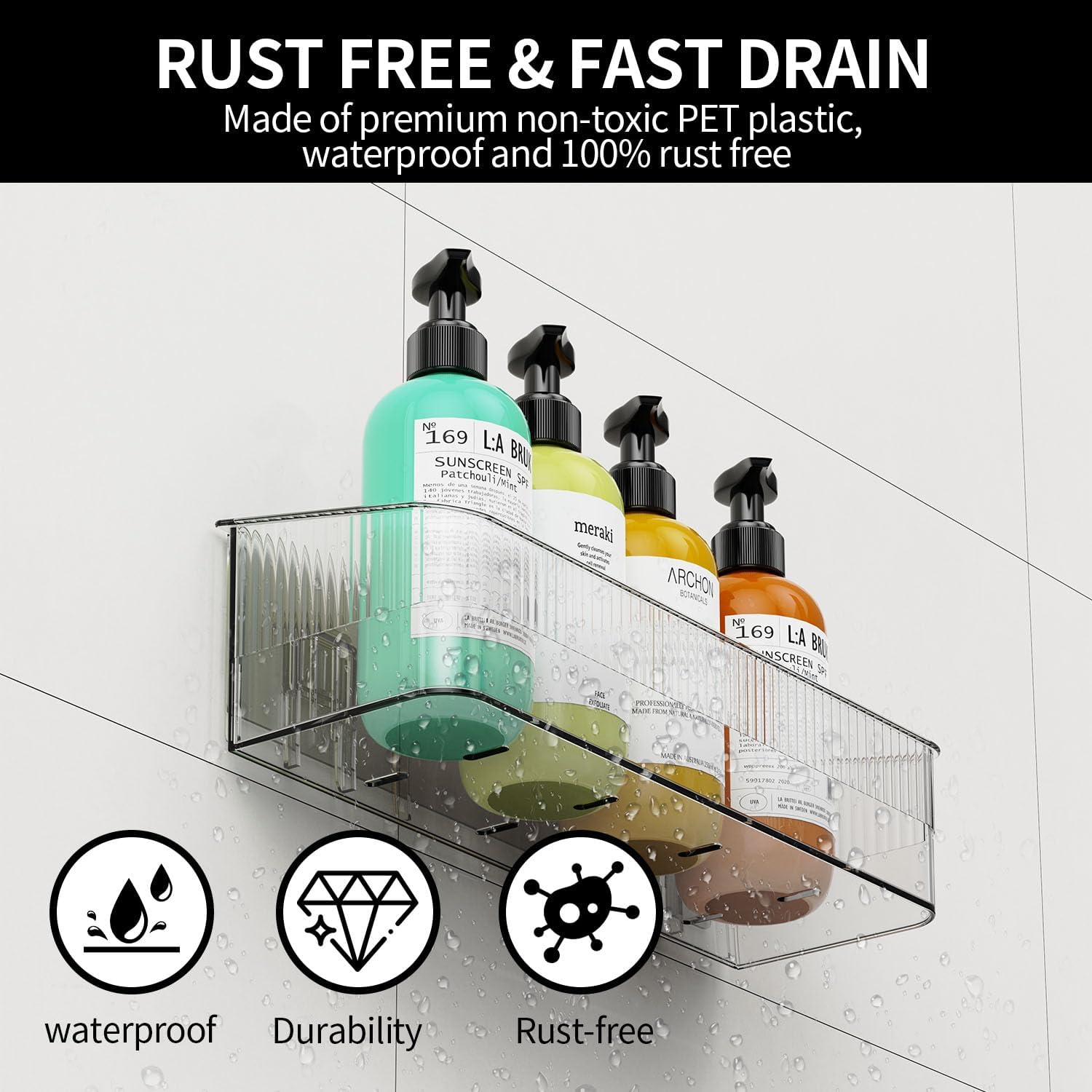 7 Pack Adhesive Shower Caddy Organizer Clear Grey