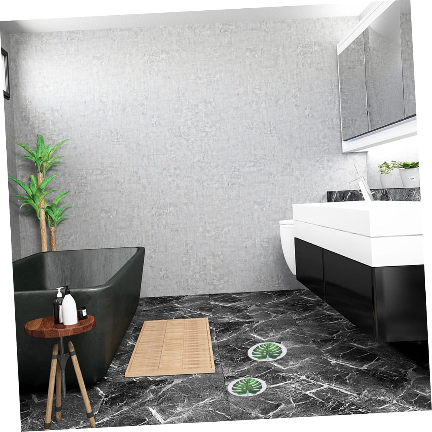1 Set Non-Slip Tropical Leaf Bathtub Stickers