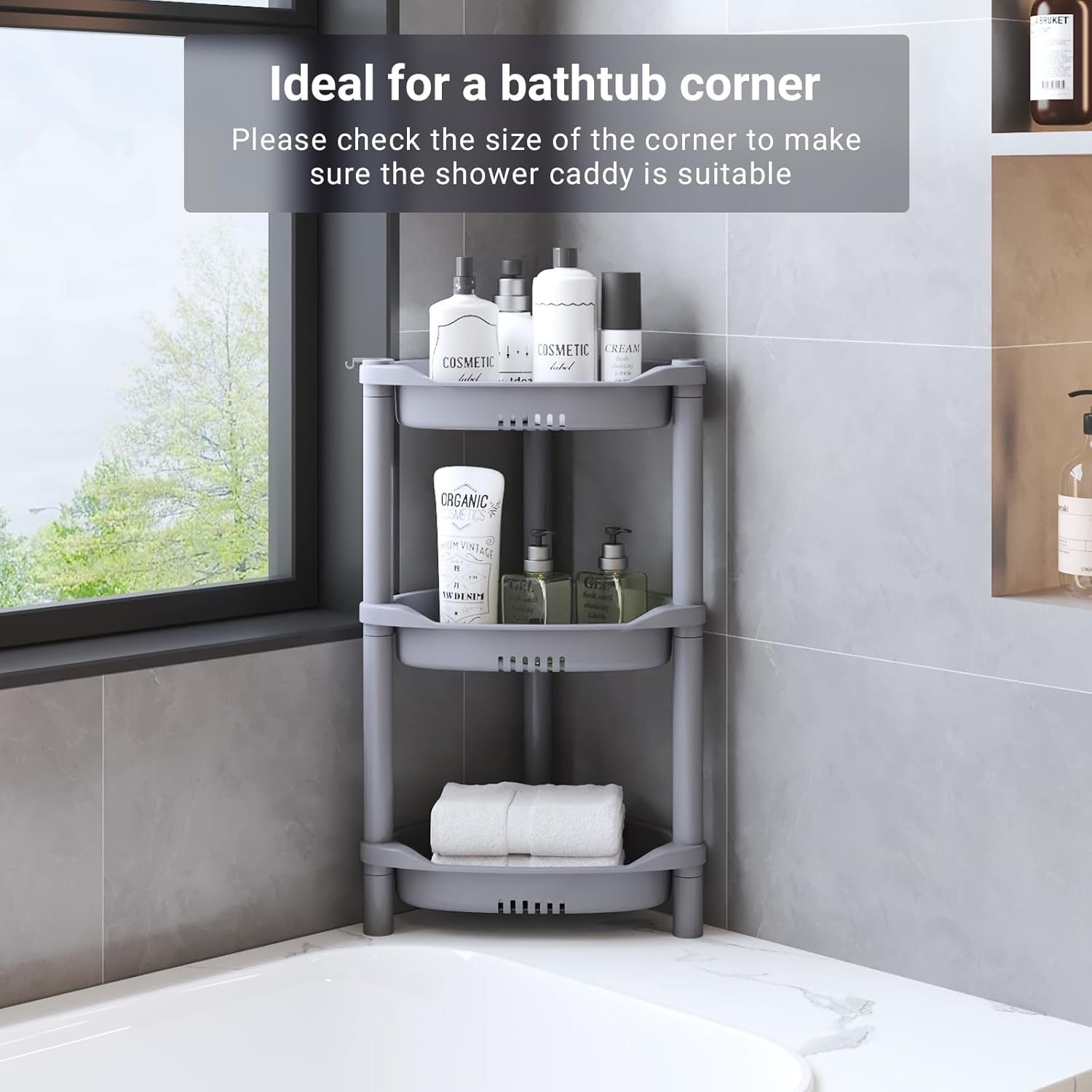 ELYKEN 3 Tier Shower Caddy Organizer Shelf Corner Grey