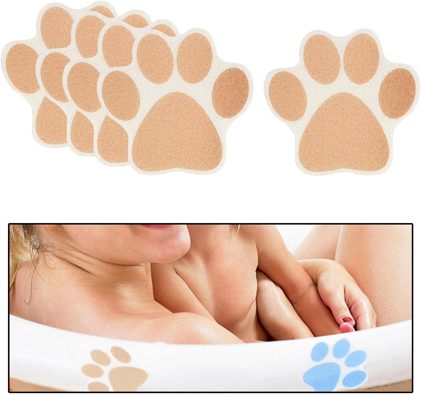 10pcs Nonslip Bathtub Dog Paw Stickers Anti Slip Appliques Brown