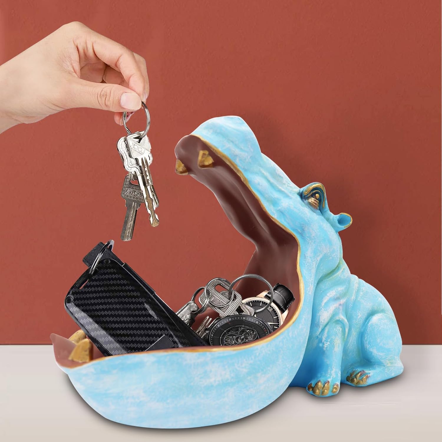aboxoo Hippo Statue Resin Candy Dish Key Bowl Storage Box