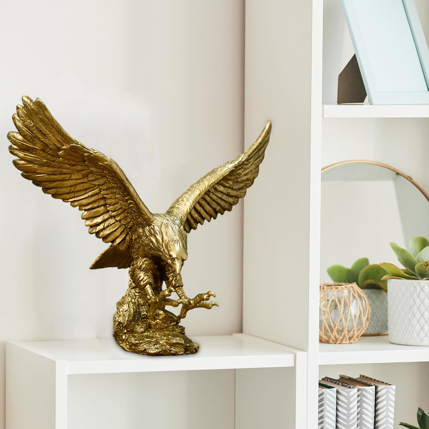 Golden Resin Flying Wild Eagle Statue - L Size