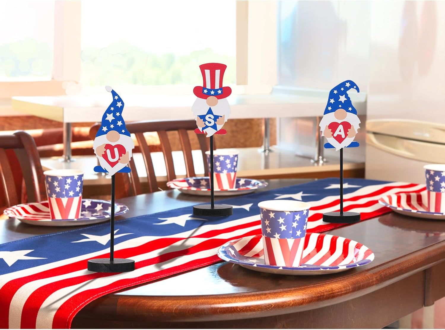 RoseCraft Patriotic Gnome Decorations RedWhiteBlue