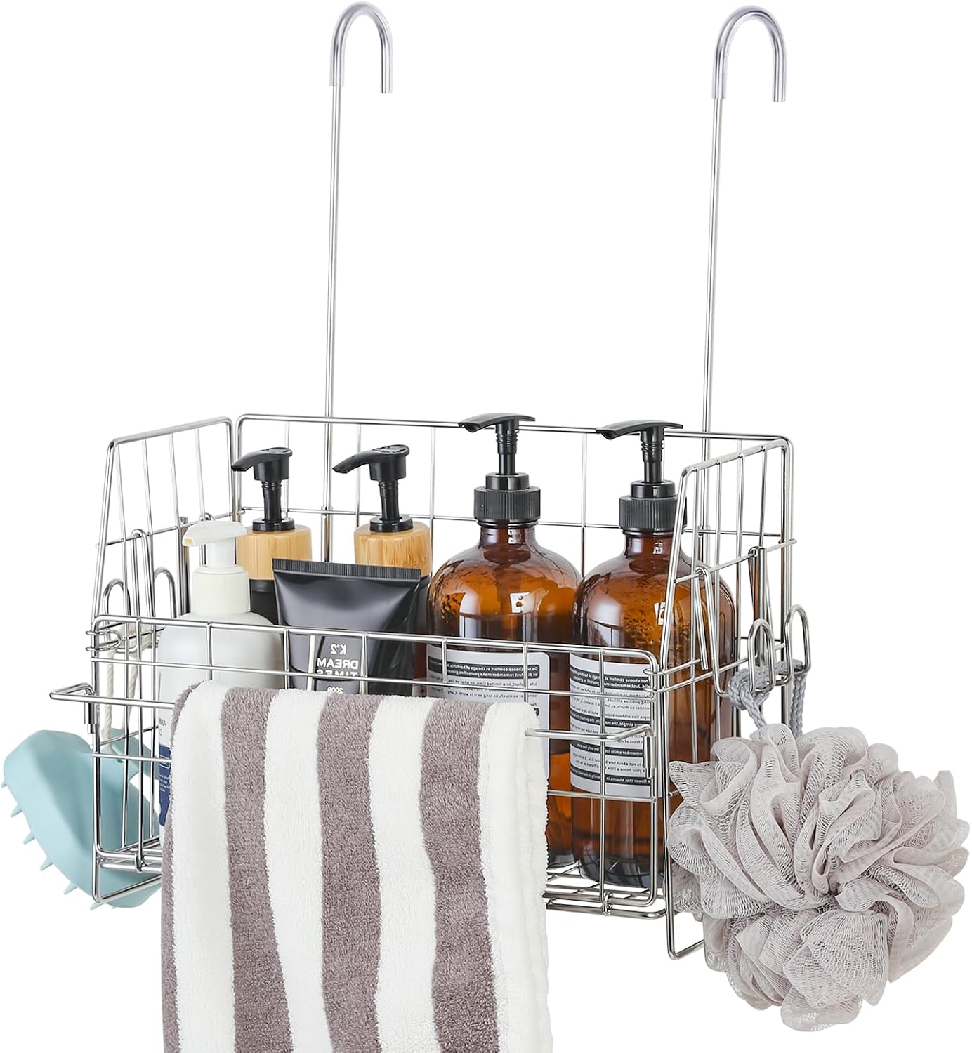 SUTINE Stainless Steel Shower Caddy with Hooks and Towel Bar